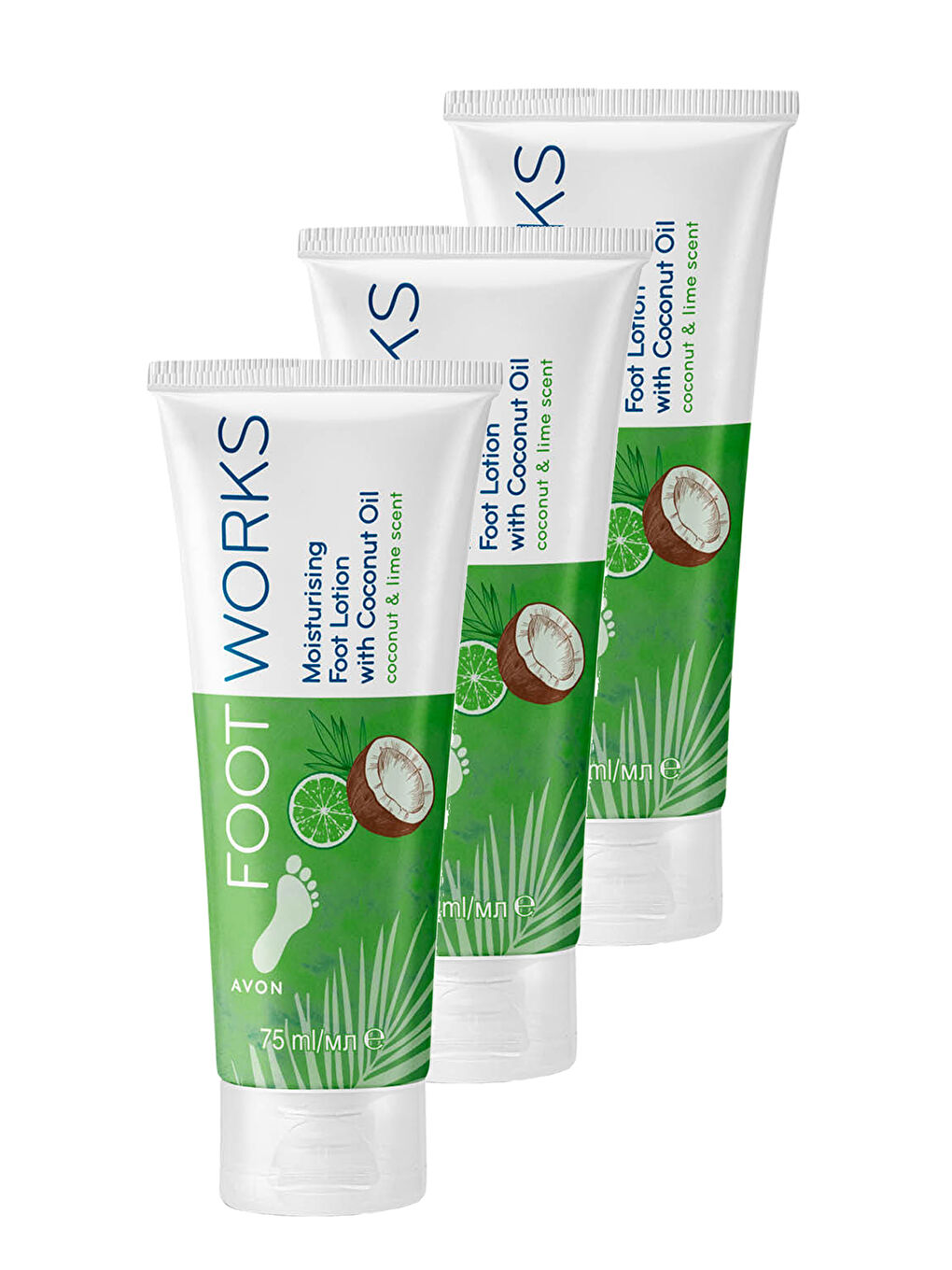 AVON Footworks Hindistan Cevizi ve Misket Limonu Özlü Ayak Losyonu 75 Ml. Üçlü Set