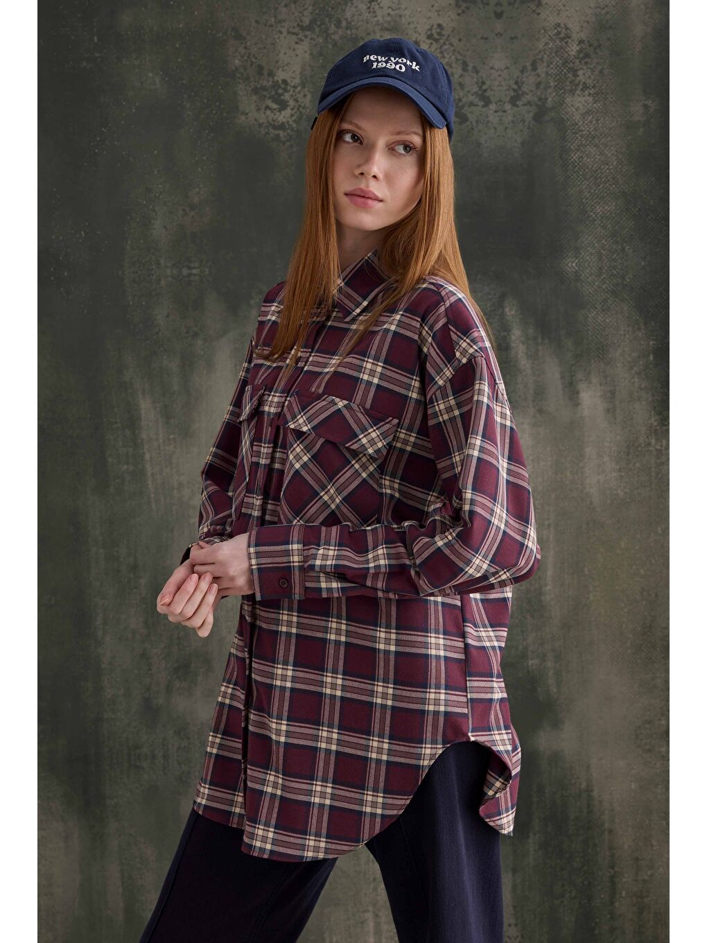 Cep Detaylı Ekose Gömlek Bordo-1