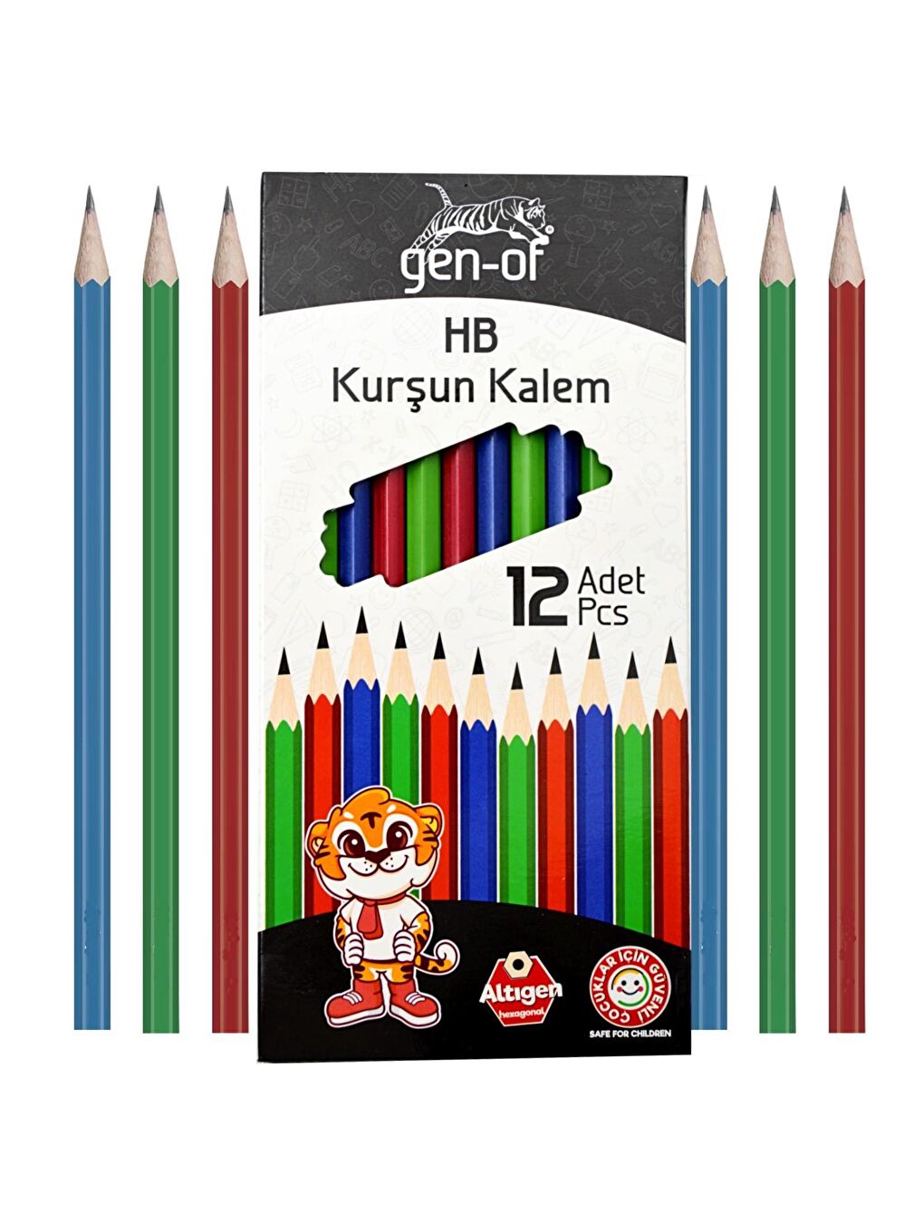 Gen-Of Karışık Asorti HB Köşeli Kurşun Kalem (GEN-6000) 24 Adet - 4