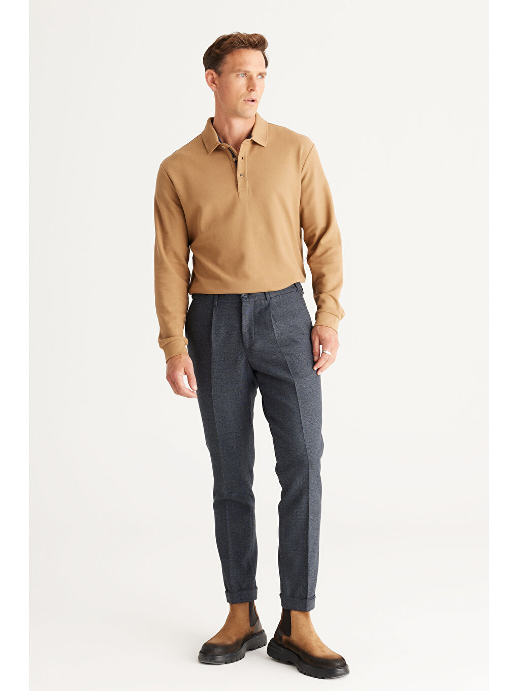 Erkek Lacivert Slim Fit Dar Kesim Desenli Beli Lastikli Esnek Pantolon