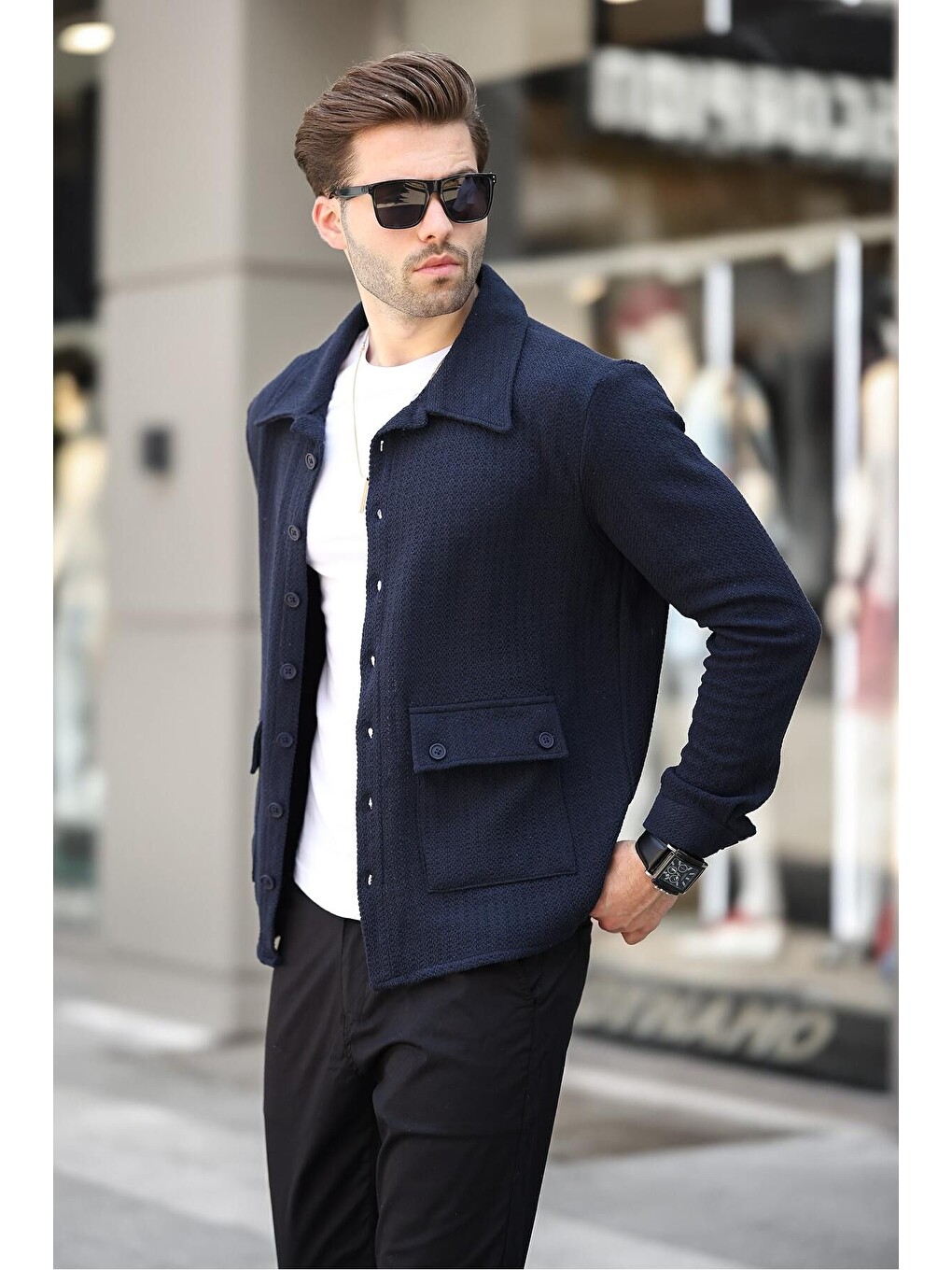 Lacivert Düğme Detaylı Regular Fit Hırka
