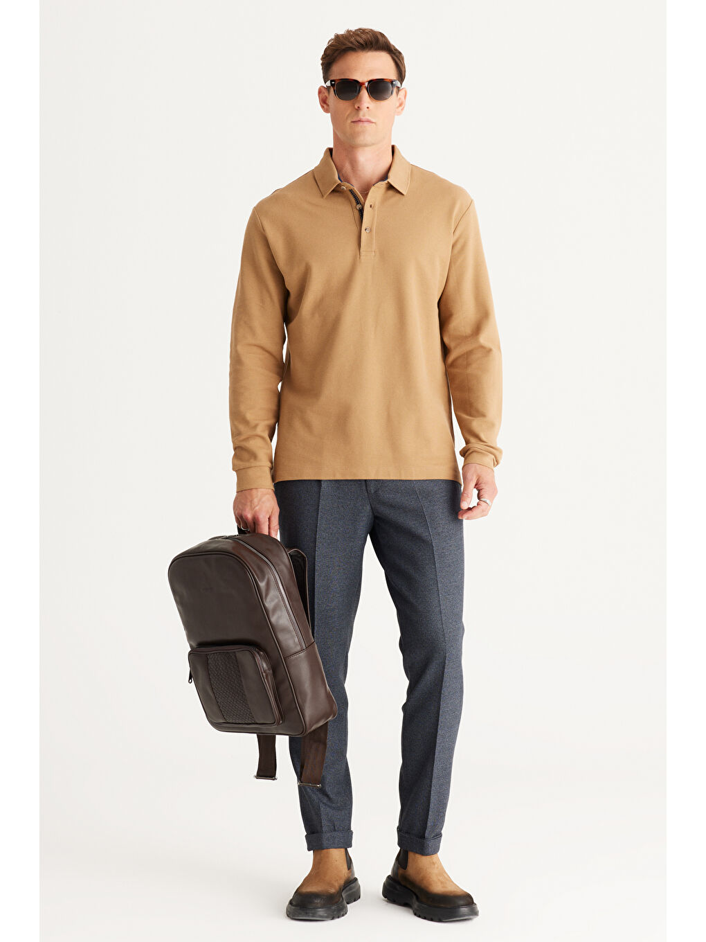 Erkek Lacivert Slim Fit Dar Kesim Desenli Beli Lastikli Esnek Pantolon-1