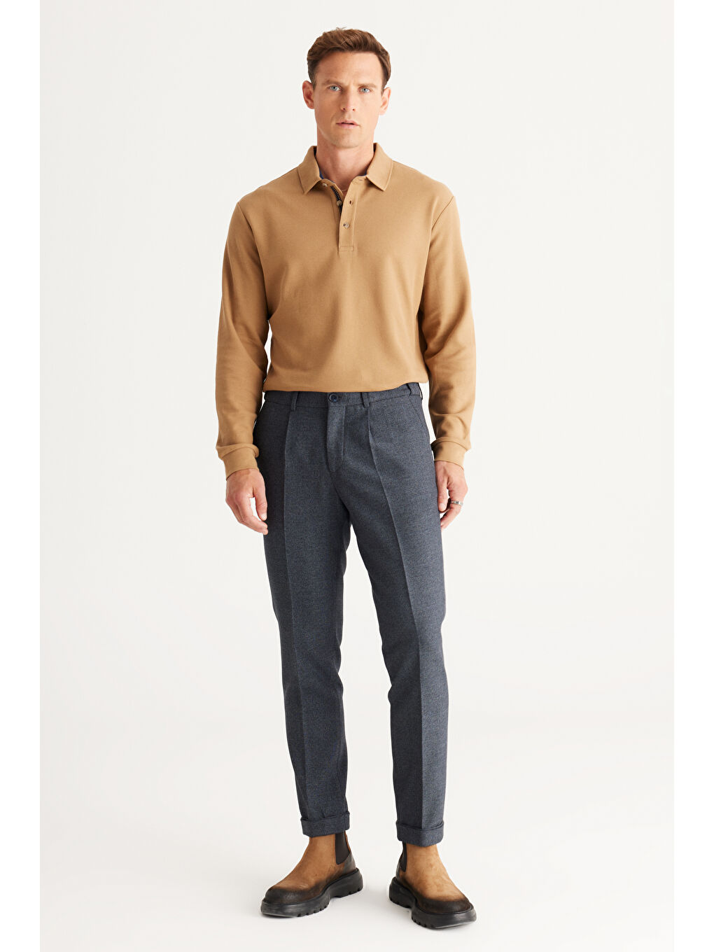 Erkek Lacivert Slim Fit Dar Kesim Desenli Beli Lastikli Esnek Pantolon-2