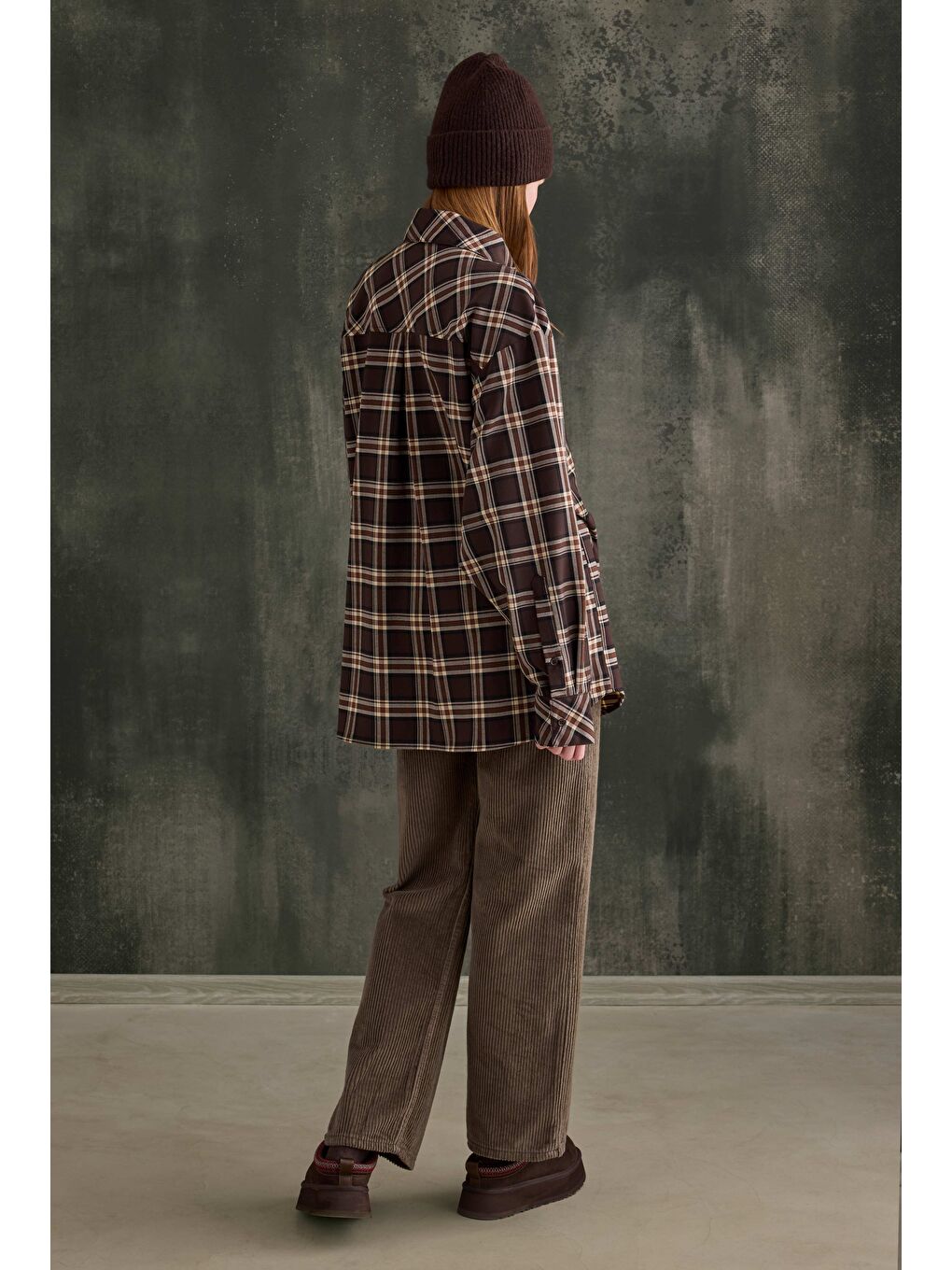 Kahverengi Fular Yaka Ekose Gömlek Acı Kahve-3