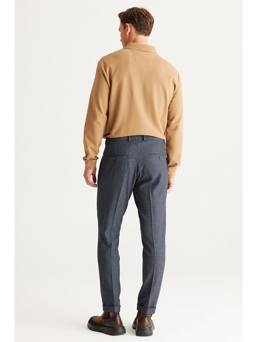 Erkek Lacivert Slim Fit Dar Kesim Desenli Beli Lastikli Esnek Pantolon-5