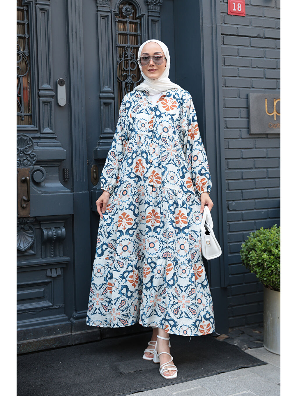 Kadın Anadolu Esintisi Desen Elbise Mavi-1