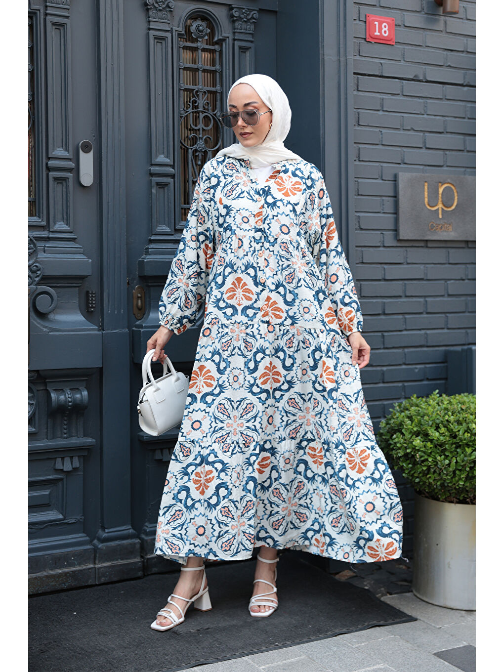 Kadın Anadolu Esintisi Desen Elbise Mavi-2