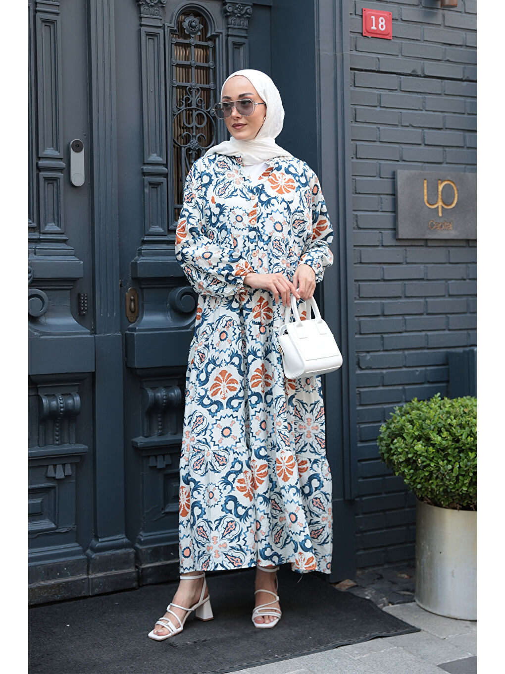 Kadın Anadolu Esintisi Desen Elbise Mavi-3