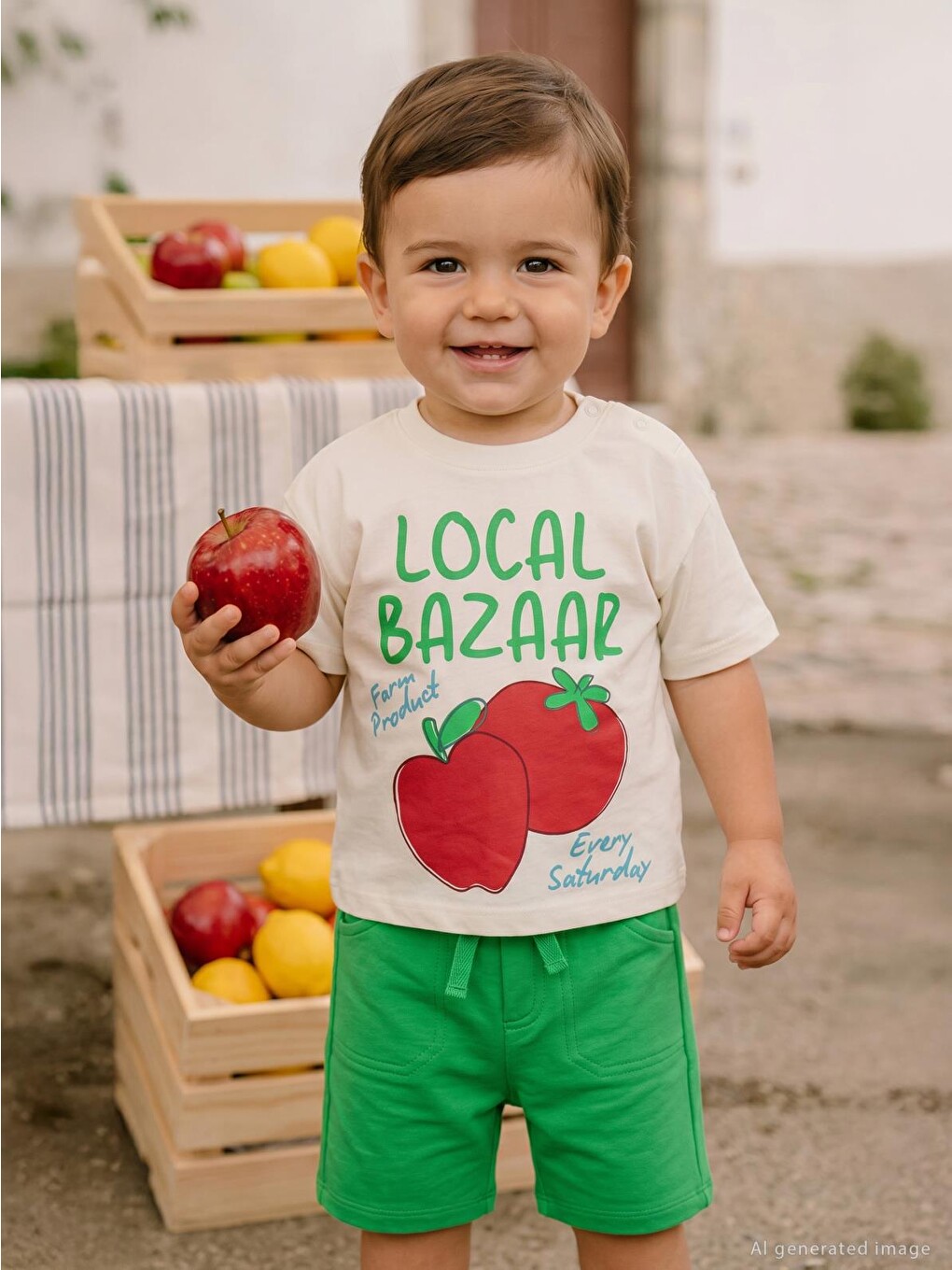 Baby Local Bazaar Baskılı 6-18 Ay Takım - Ekru-1