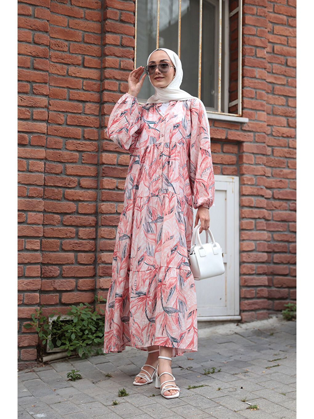 Kahverengi Kadın Kırlangıç Desenli Elbise Kiremit-2