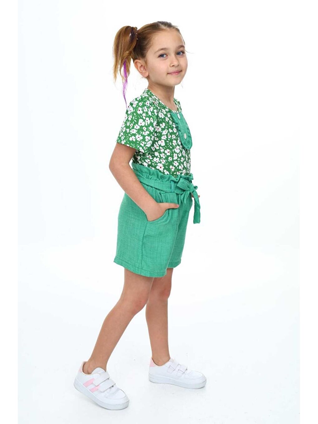 Yeşil İlkbahar Çiçekleri Desenli Kız Çocuk Takım-2