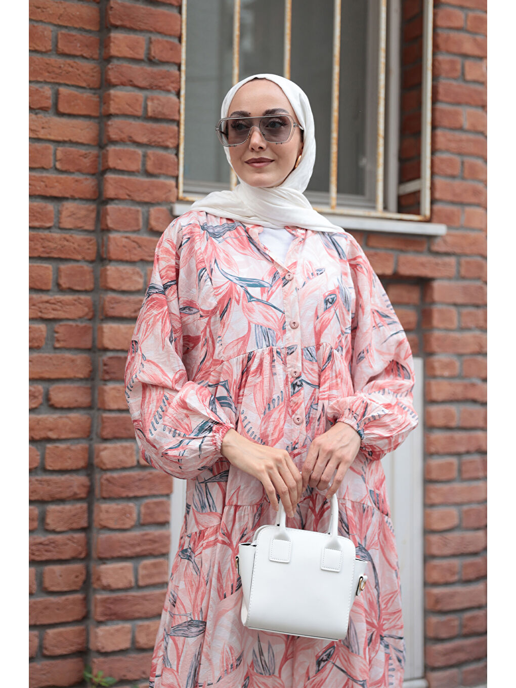 Kahverengi Kadın Kırlangıç Desenli Elbise Kiremit-3