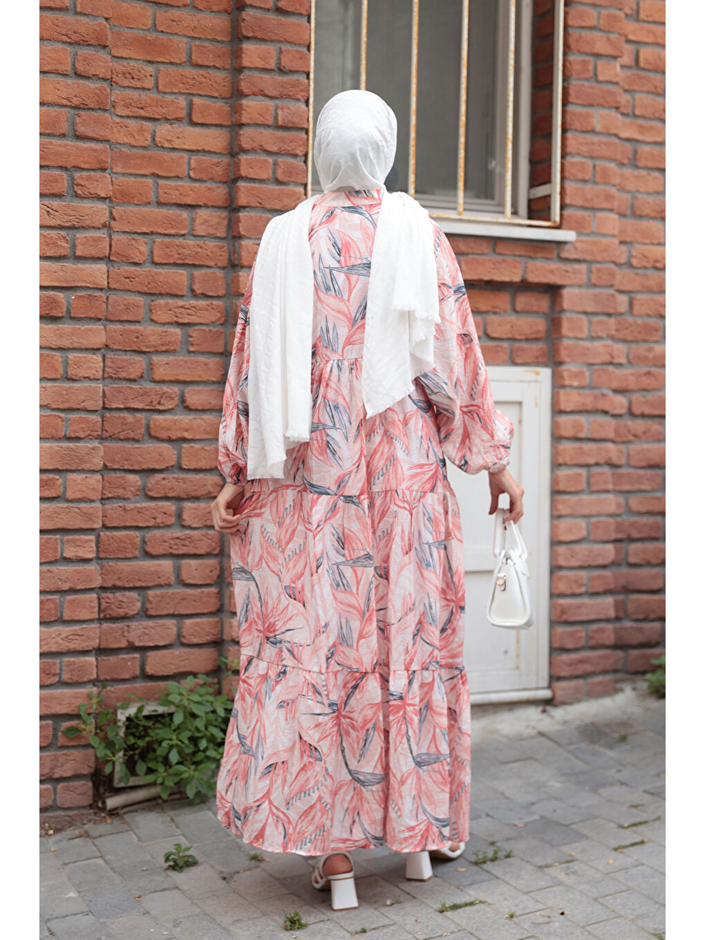 Kahverengi Kadın Kırlangıç Desenli Elbise Kiremit-4