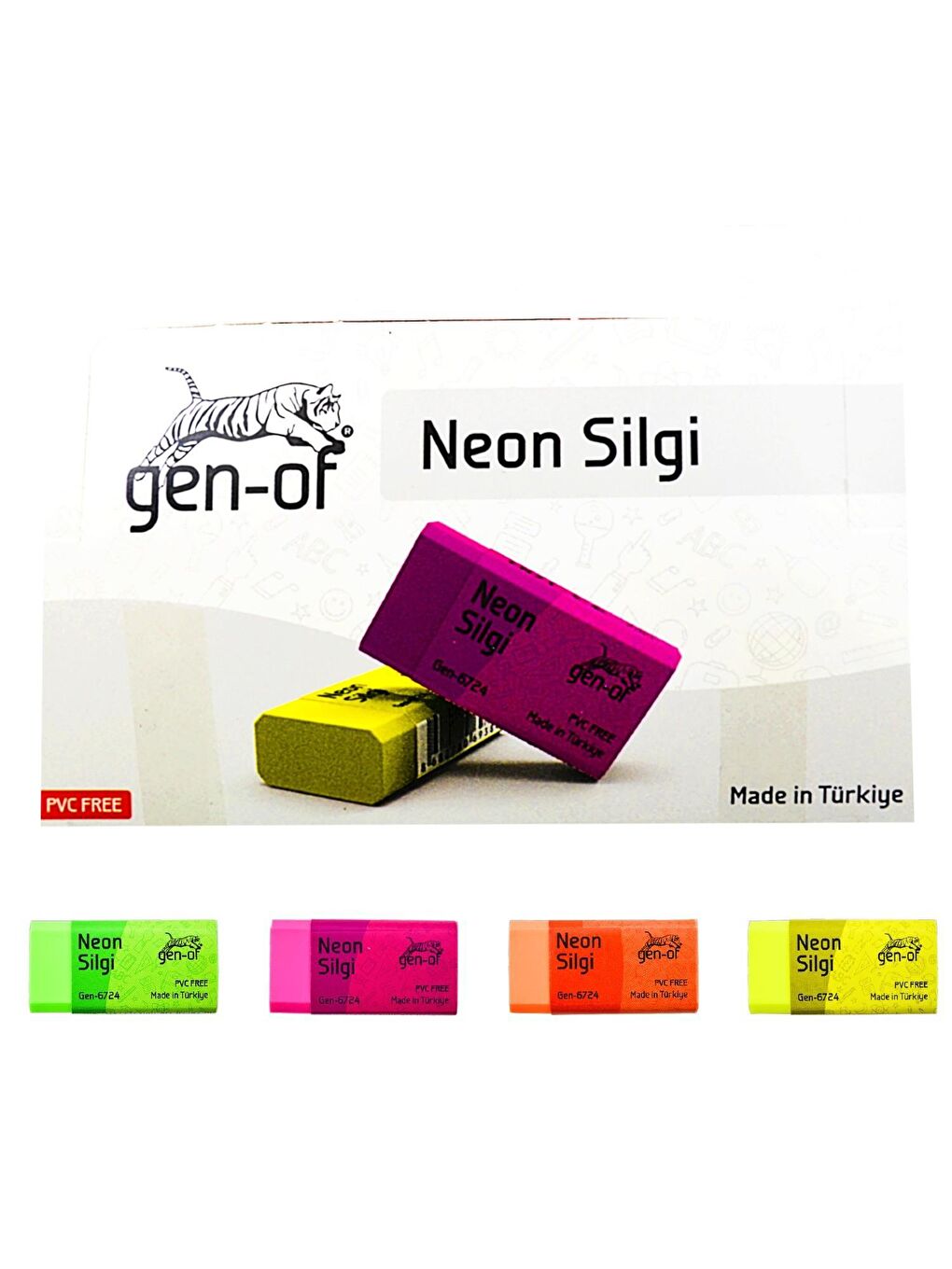 Gen-Of Karışık Asorti No:24 Pvc Free Orta Boy Neon Silgi (GEN-6724) 24 Adet - 2