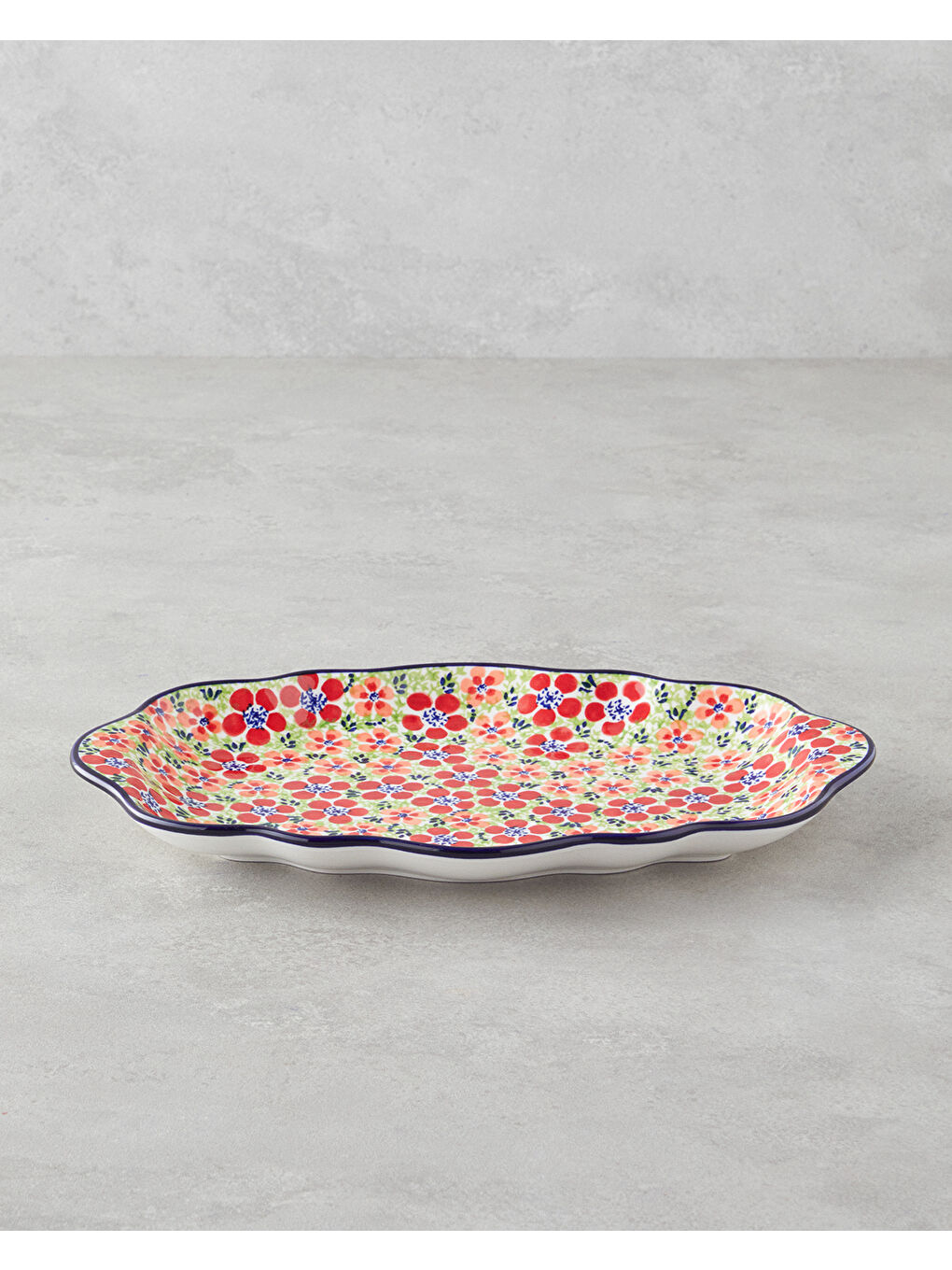 Beyaz Botanic Stoneware Kayık Tabak 35 cm Renkli