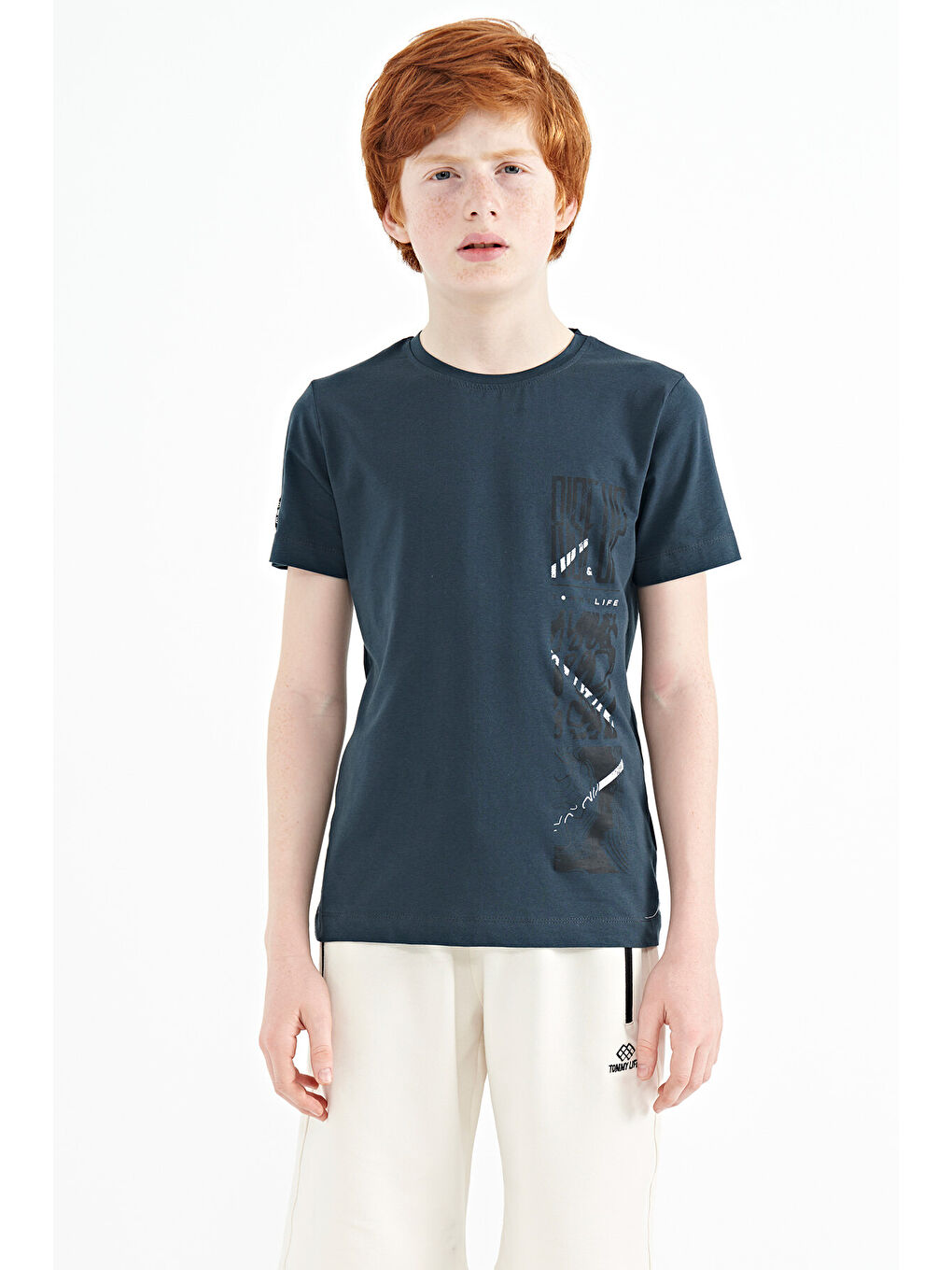 Orman Yeşili Baskı Detaylı O Yaka Standart Kalıp Erkek Çocuk Tişört - 11104