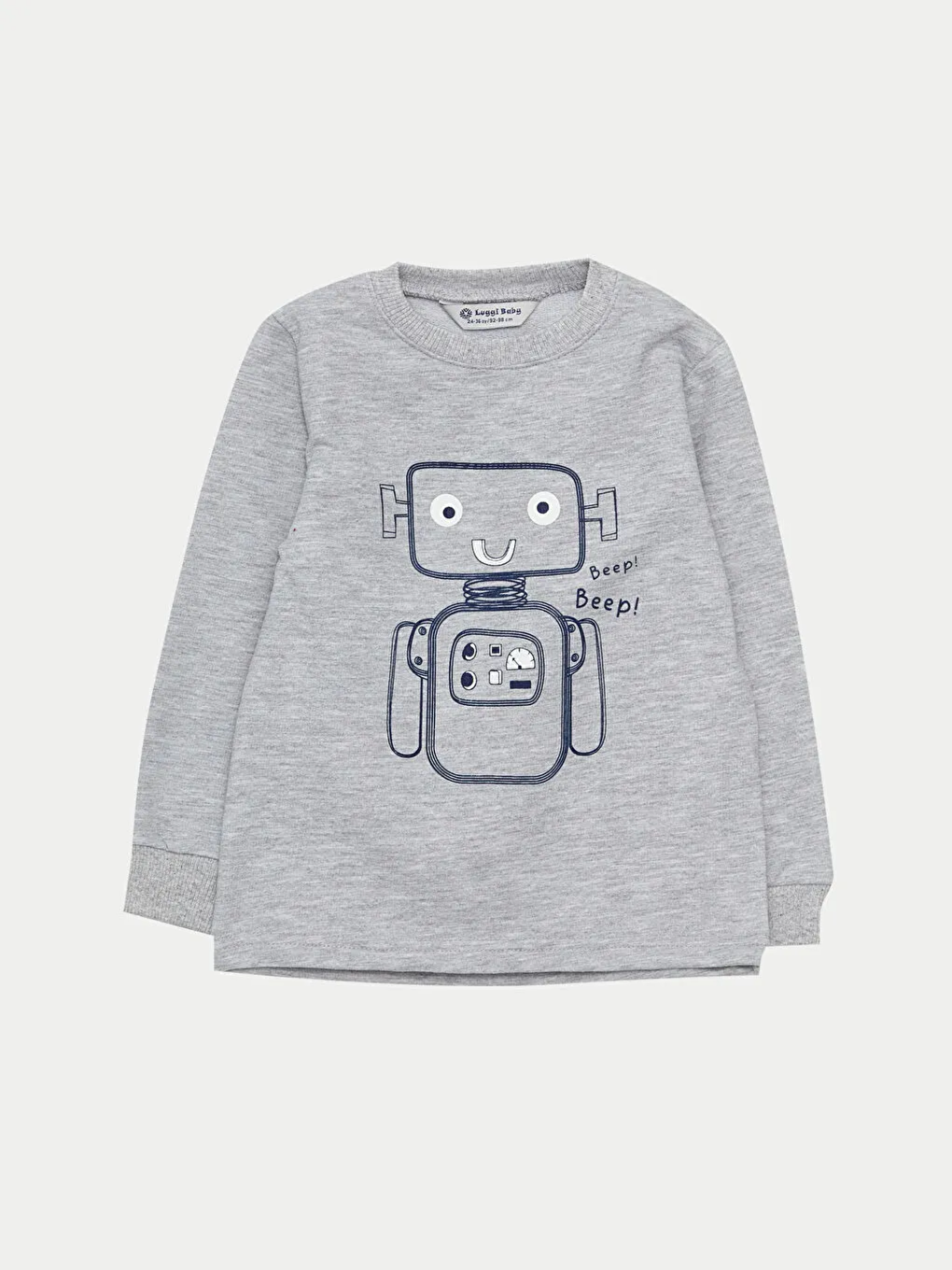 Gri Bisiklet Yaka Erkek Bebek Sweatshirt ve Eşofman Alt 2'li Takım-1