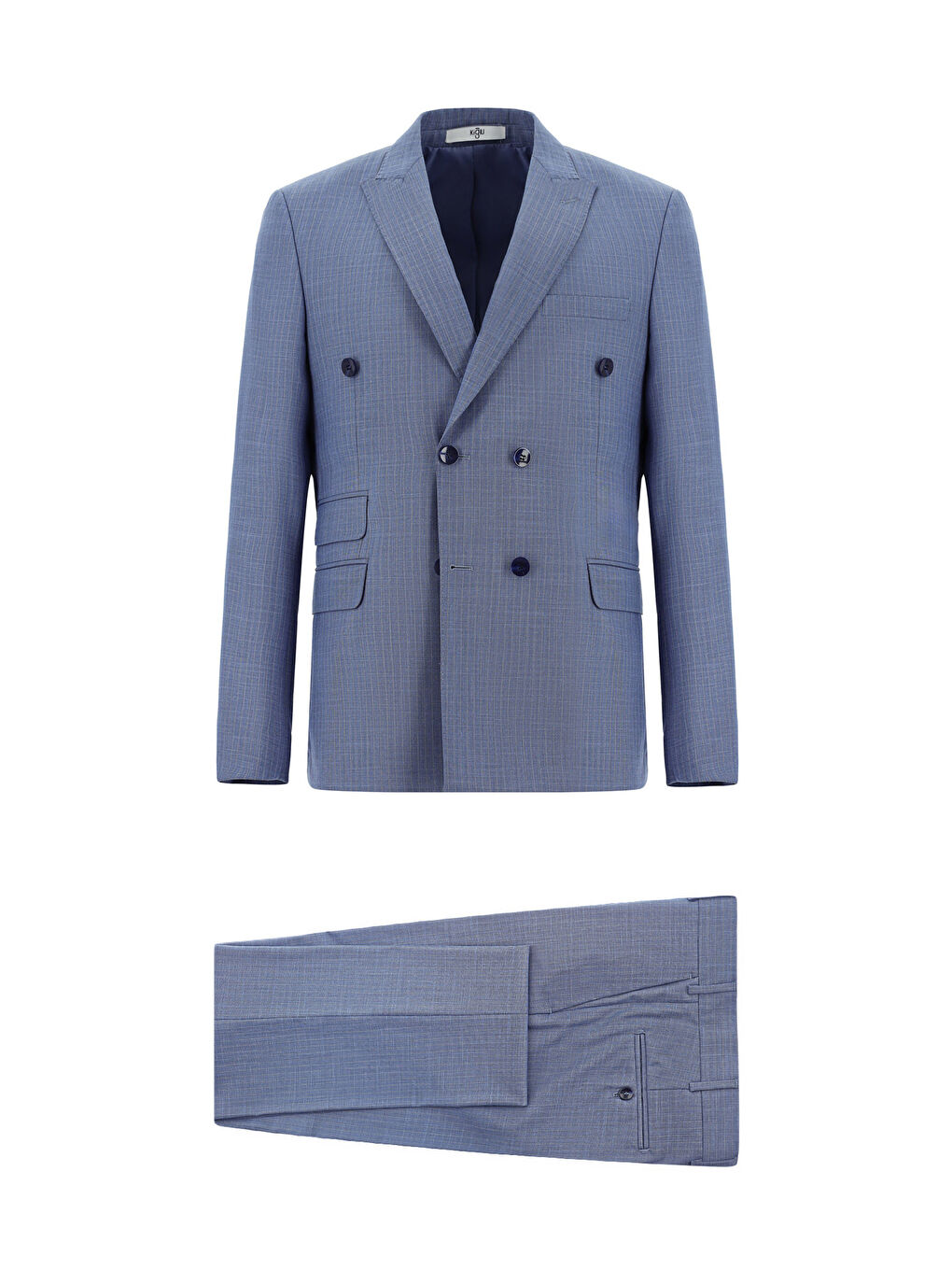 Mavi Regular Fit Çizgili Kruvaze Takım Elbise