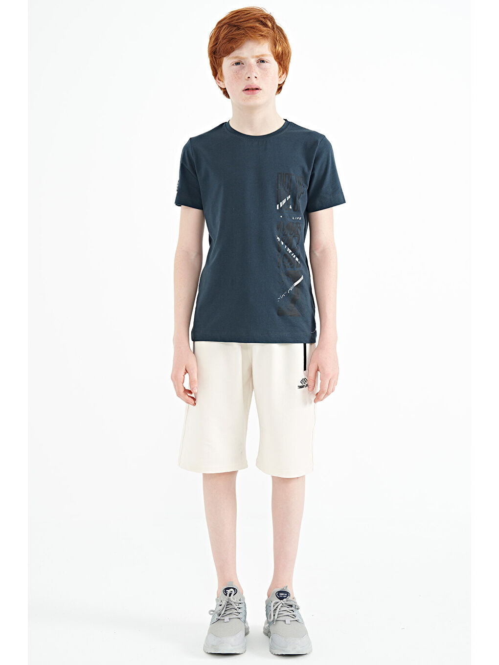 Orman Yeşili Baskı Detaylı O Yaka Standart Kalıp Erkek Çocuk Tişört - 11104-1