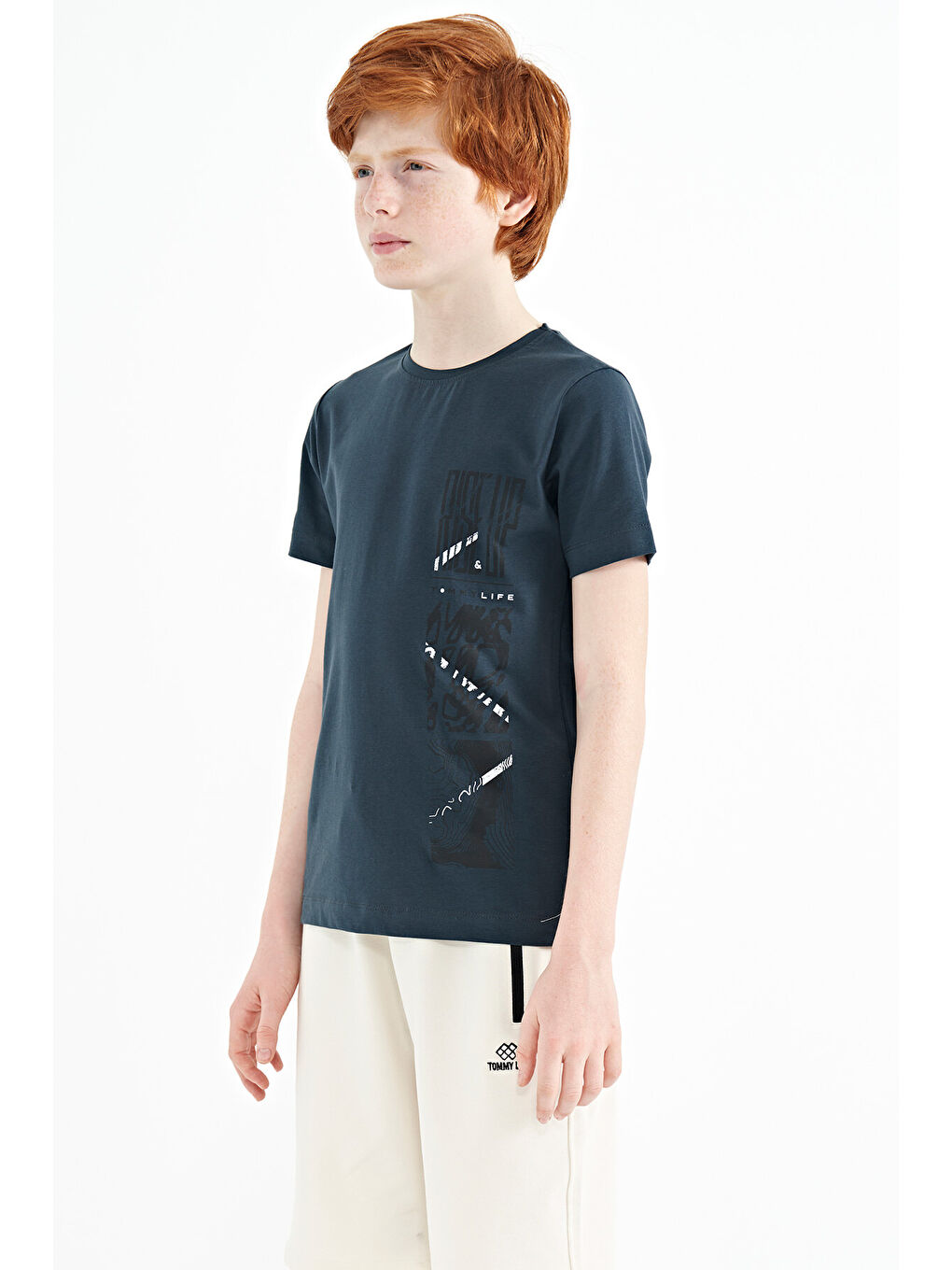 Orman Yeşili Baskı Detaylı O Yaka Standart Kalıp Erkek Çocuk Tişört - 11104-2