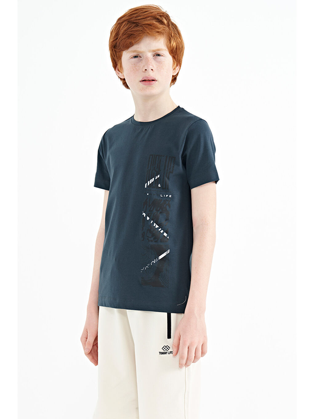 Orman Yeşili Baskı Detaylı O Yaka Standart Kalıp Erkek Çocuk Tişört - 11104-3