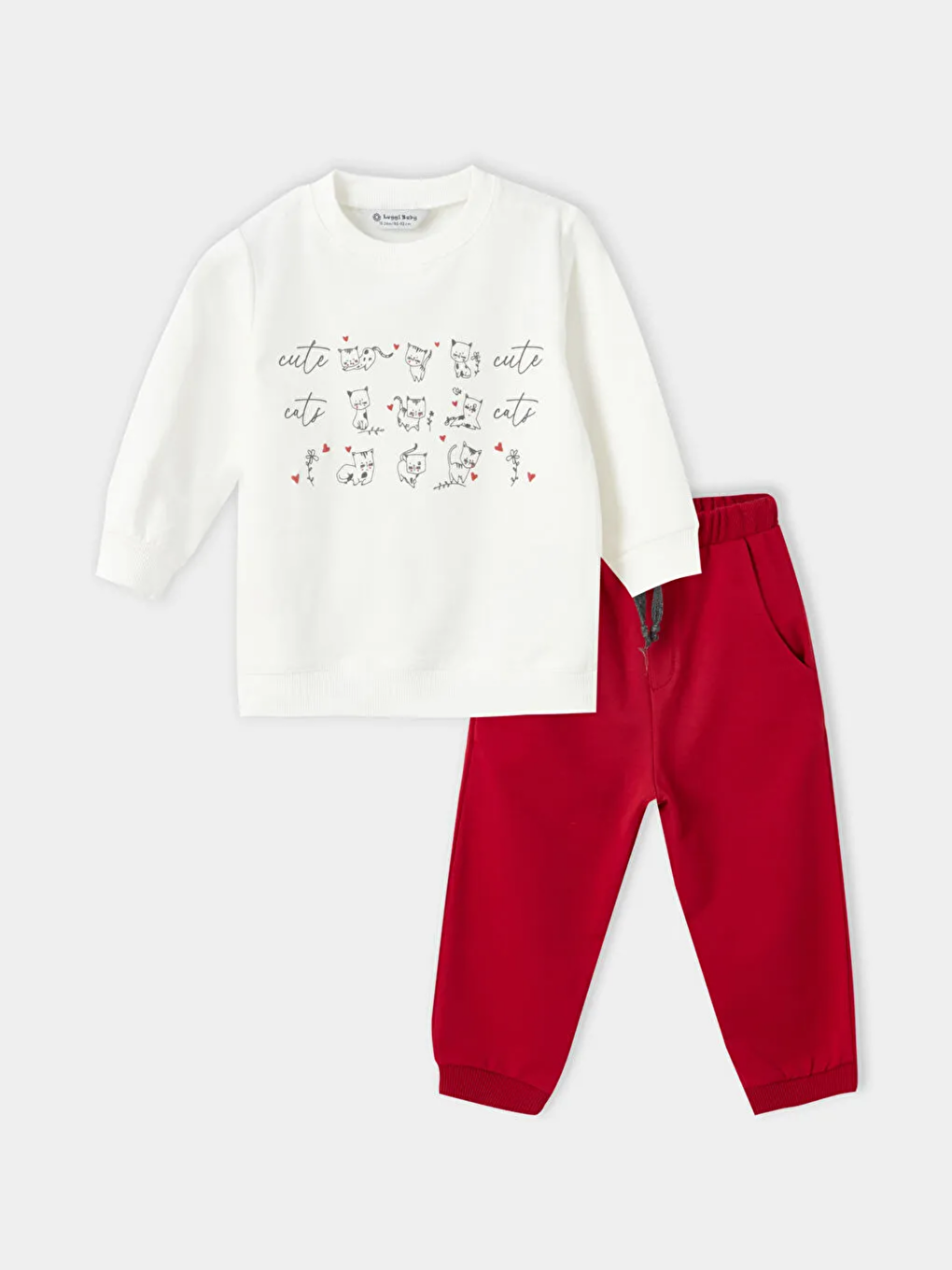 Ekru Bisiklet Yaka Kız Bebek Sweatshirt ve Eşofman Alt 2'li Takım