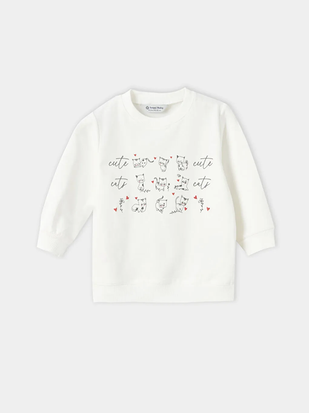 Ekru Bisiklet Yaka Kız Bebek Sweatshirt ve Eşofman Alt 2'li Takım-1