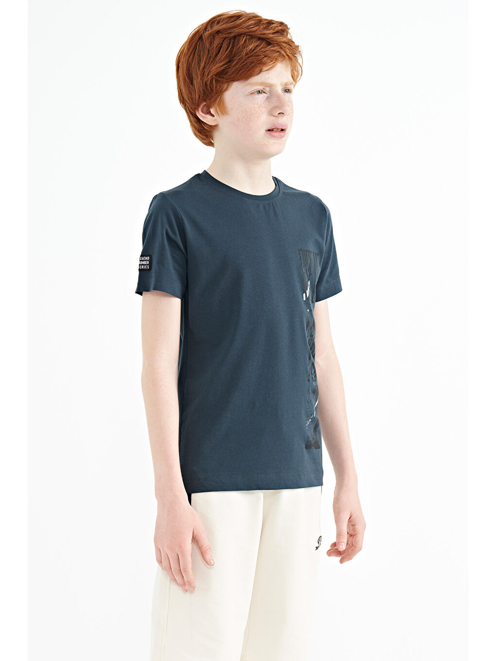 Orman Yeşili Baskı Detaylı O Yaka Standart Kalıp Erkek Çocuk Tişört - 11104-4