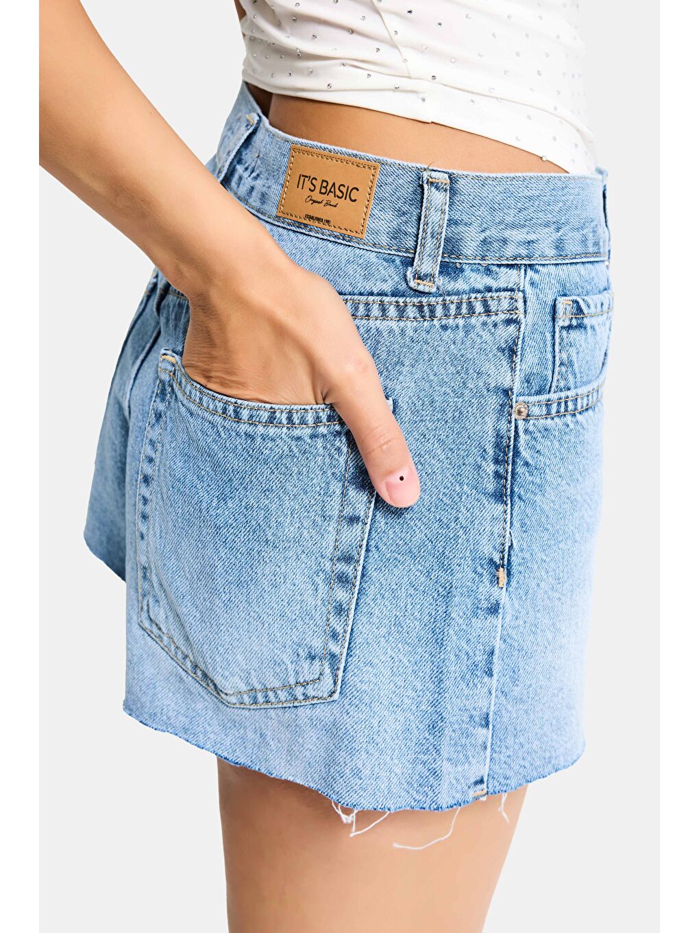 Kadın Mavi 4s6-4 Mini Mom %100 Pamuk Denim Şort-1