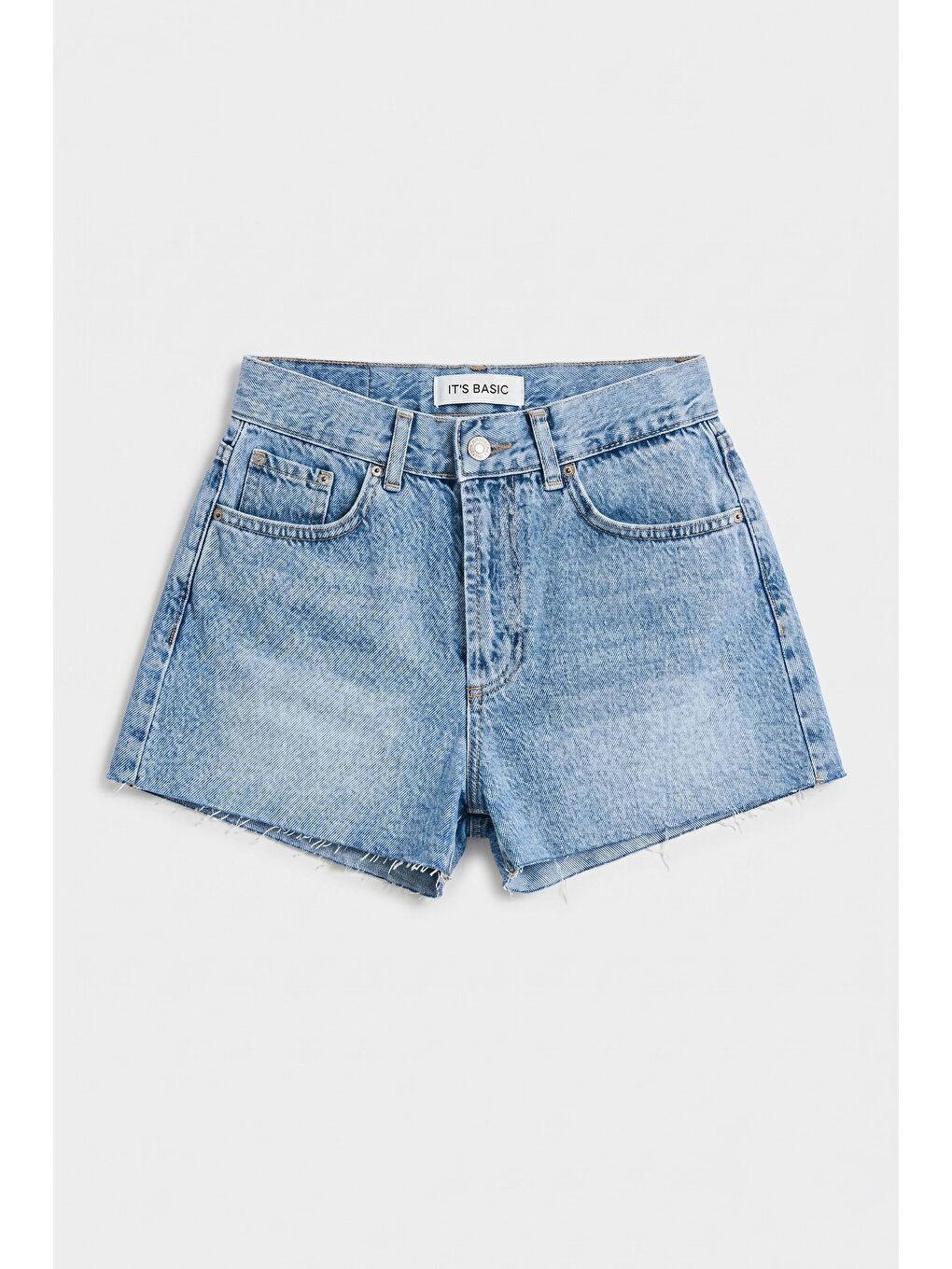 Kadın Mavi 4s6-4 Mini Mom %100 Pamuk Denim Şort-2