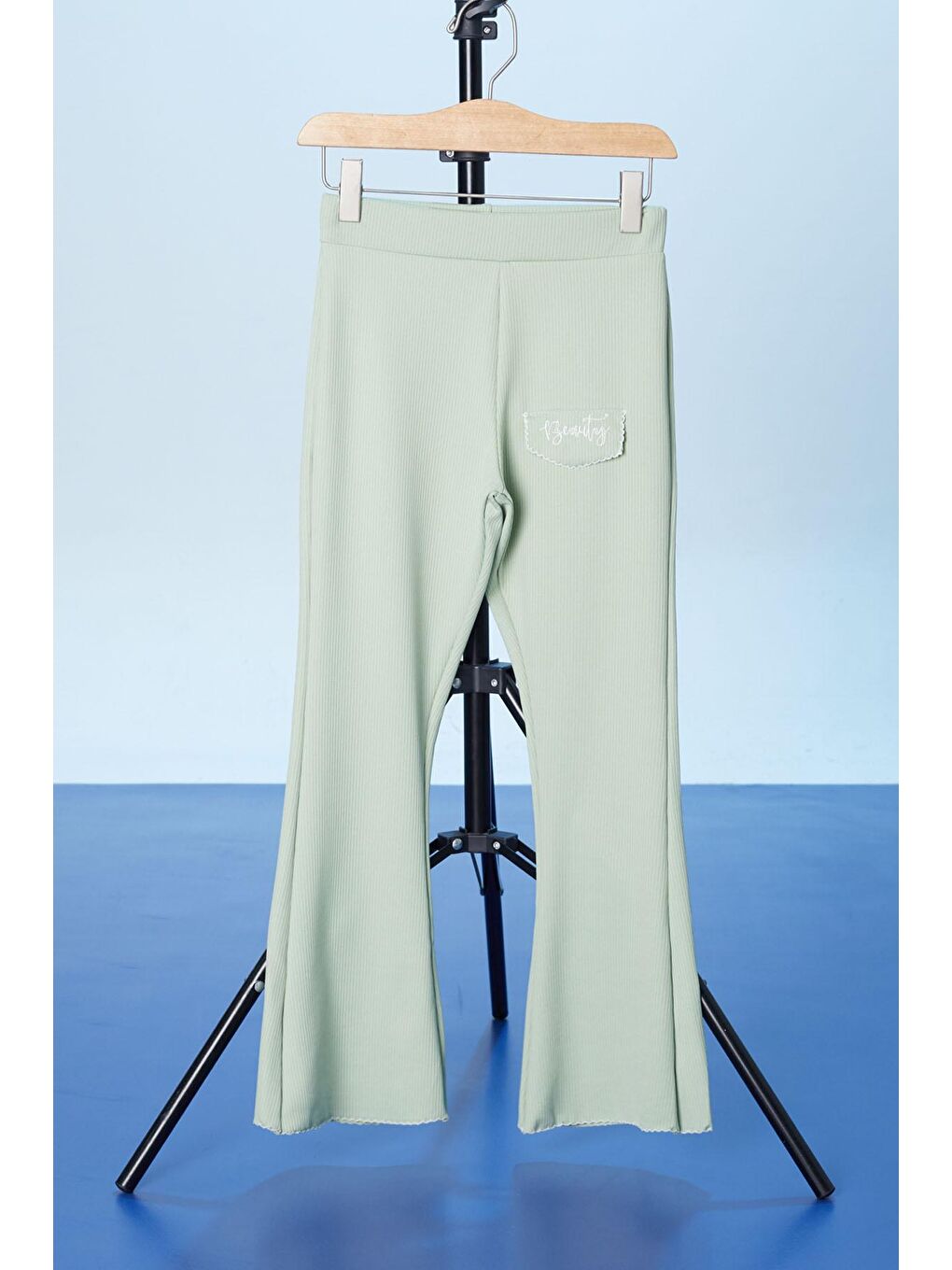 Yeşil Beauty Yazı Nakışlı İspanyol Paça Kız Çocuk Tayt 18183