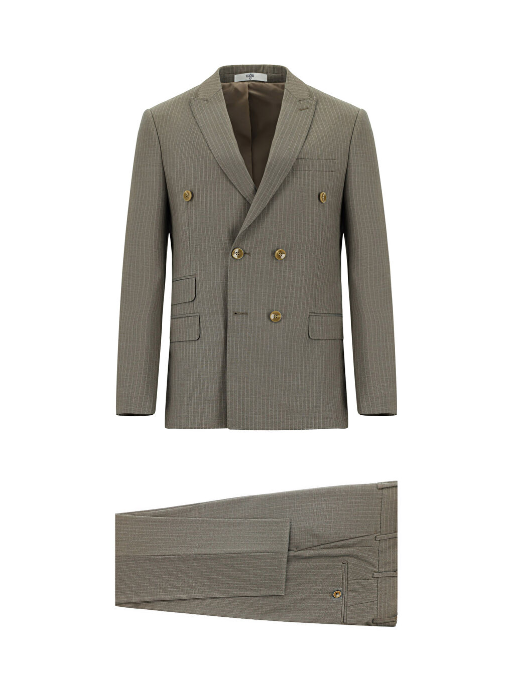 Kahverengi Super Slim Fit Ekstra Dar Kesim Çizgili Kruvaze Takım Elbise