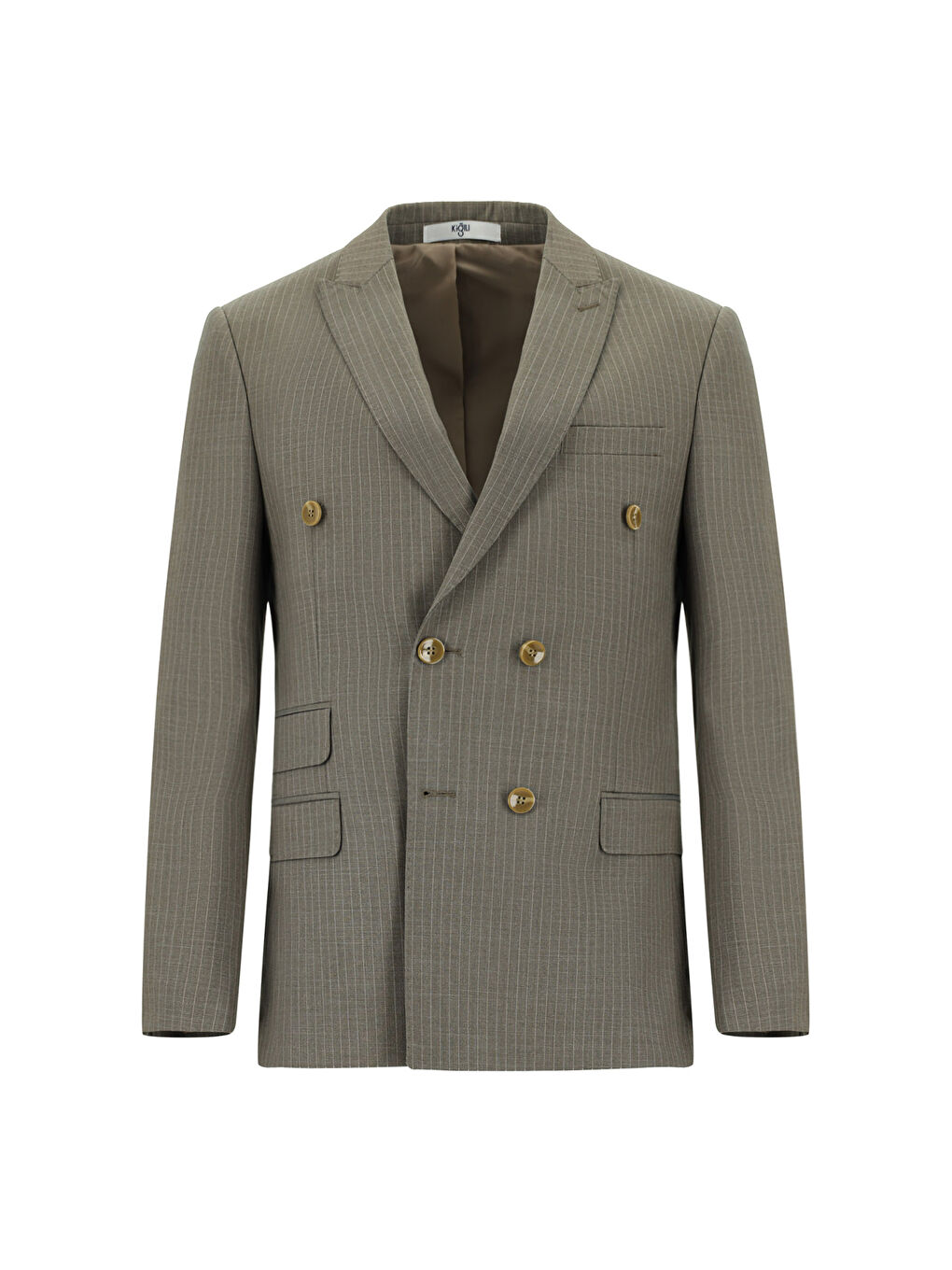 Kahverengi Super Slim Fit Ekstra Dar Kesim Çizgili Kruvaze Takım Elbise-1