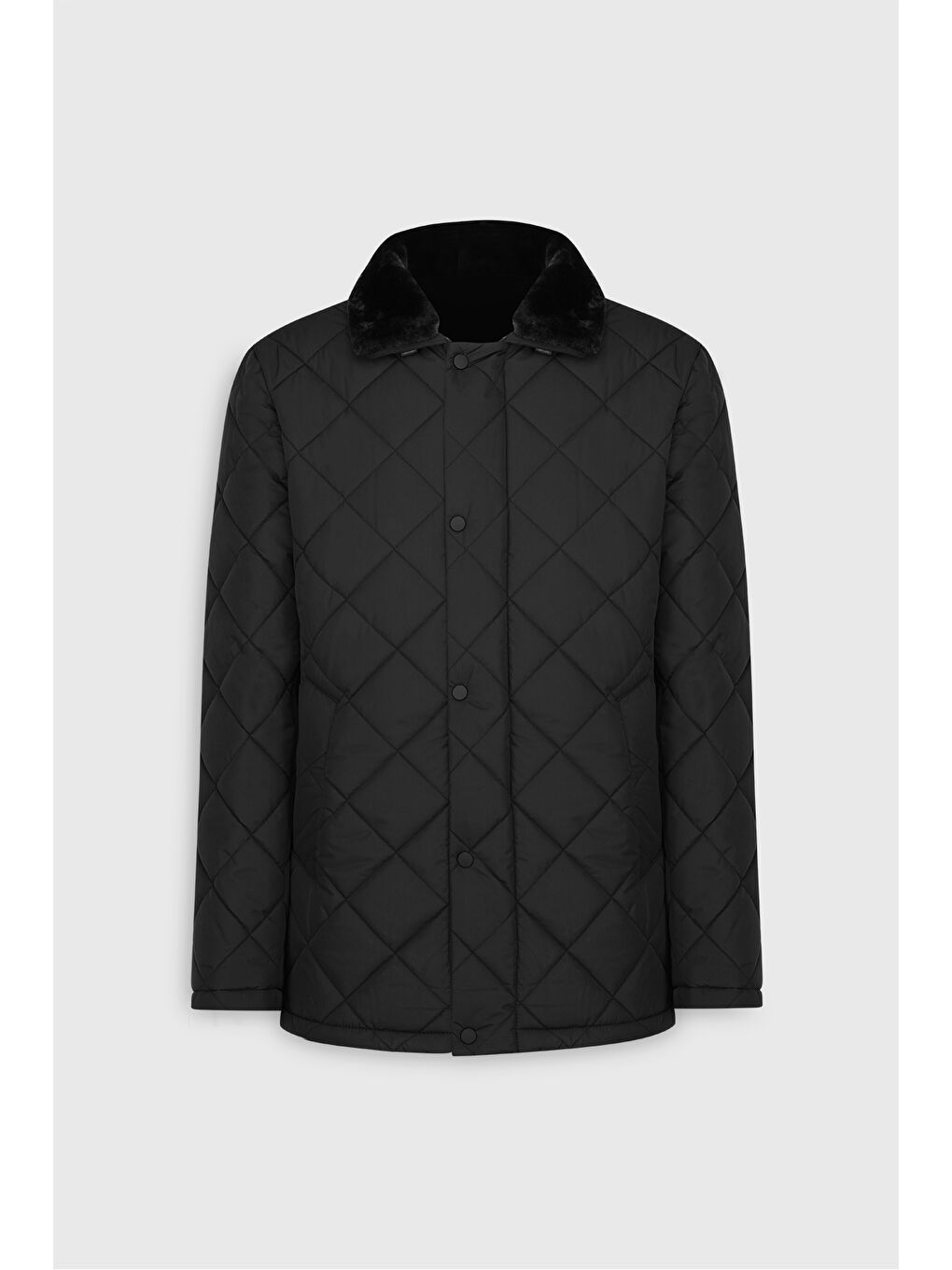 Erkek Siyah Standart Fit Normal Kesim Dik Yaka Yan Cepli Kapitone Mont-7