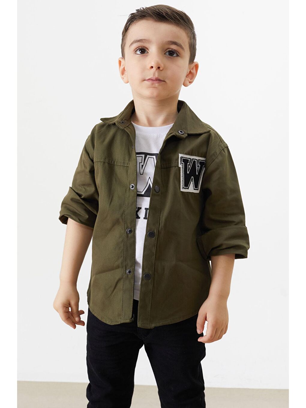 Siyah Haki Nakışlı Jean Gömlekli Tişörtlü Erkek Çocuk 2'li Takım 18235-1