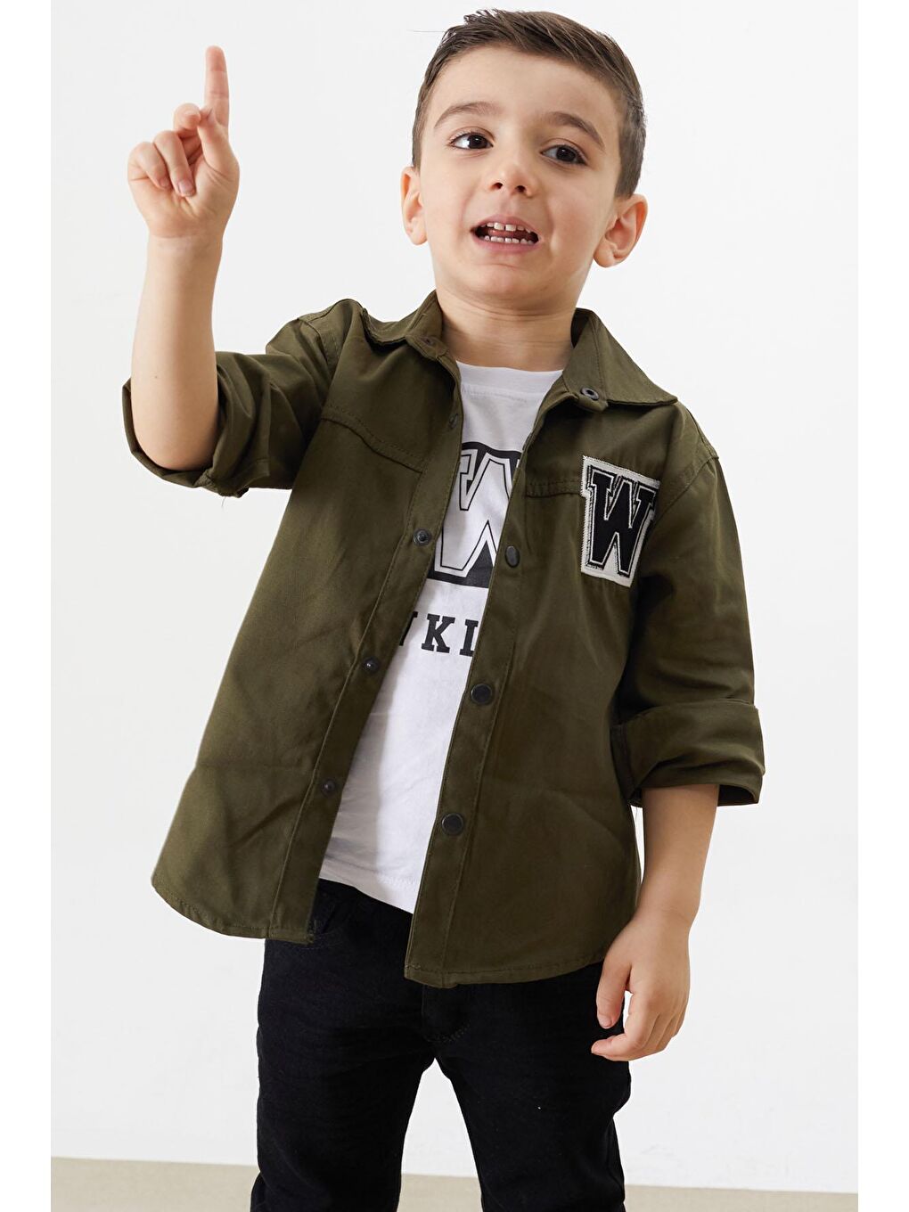 Siyah Haki Nakışlı Jean Gömlekli Tişörtlü Erkek Çocuk 2'li Takım 18235-2