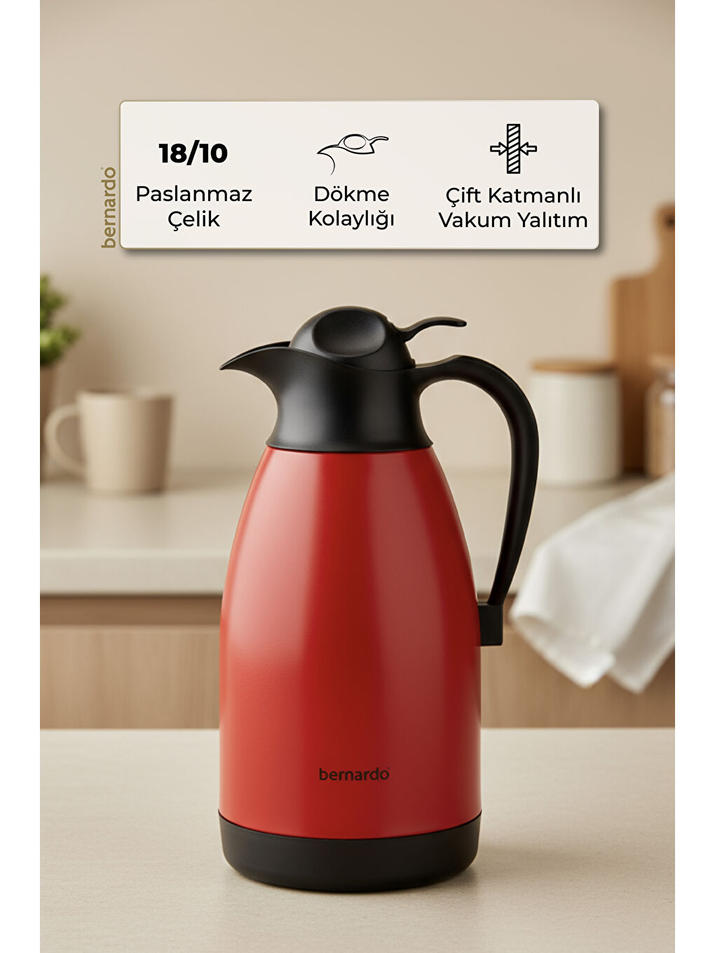 Grandio Çelik Termos Kırmızı 2 Litre-5