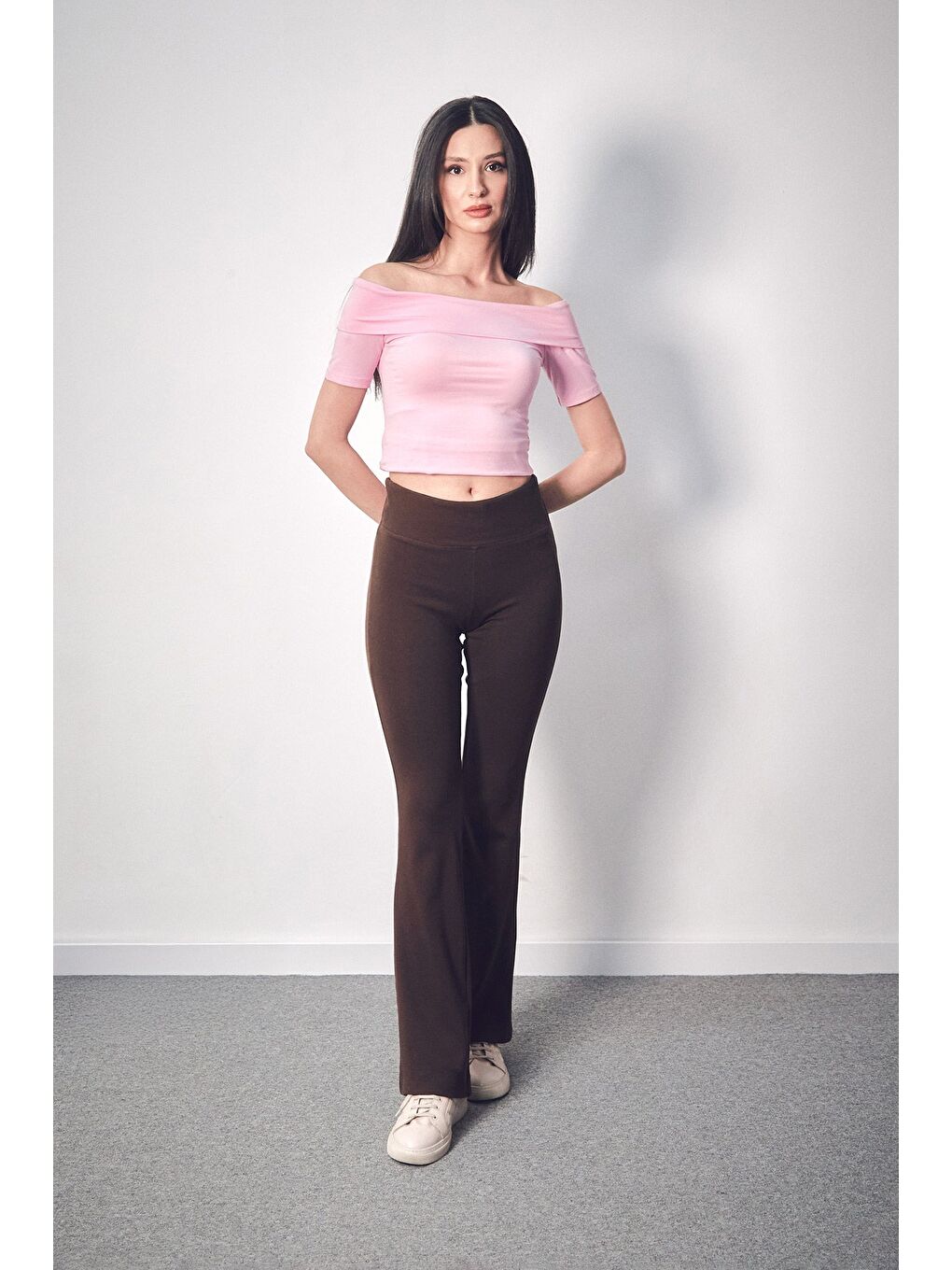 Pembe Basic Madonna Yaka Bluz-1