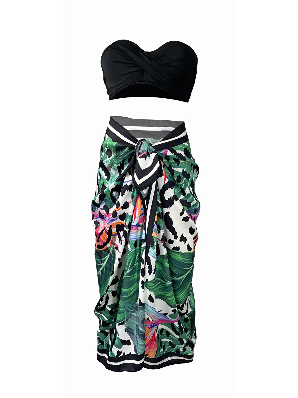 Yeşil Elena Siyah Leo Yaprak Desen Pareo iç Göstermeyen Parlak Kumaş-95cm*145cm