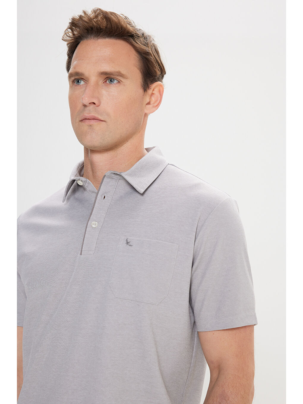 Erkek Gri Comfort Fit Rahat Kesim Polo Yaka Pamuklu Kısa Kollu Tişört-3