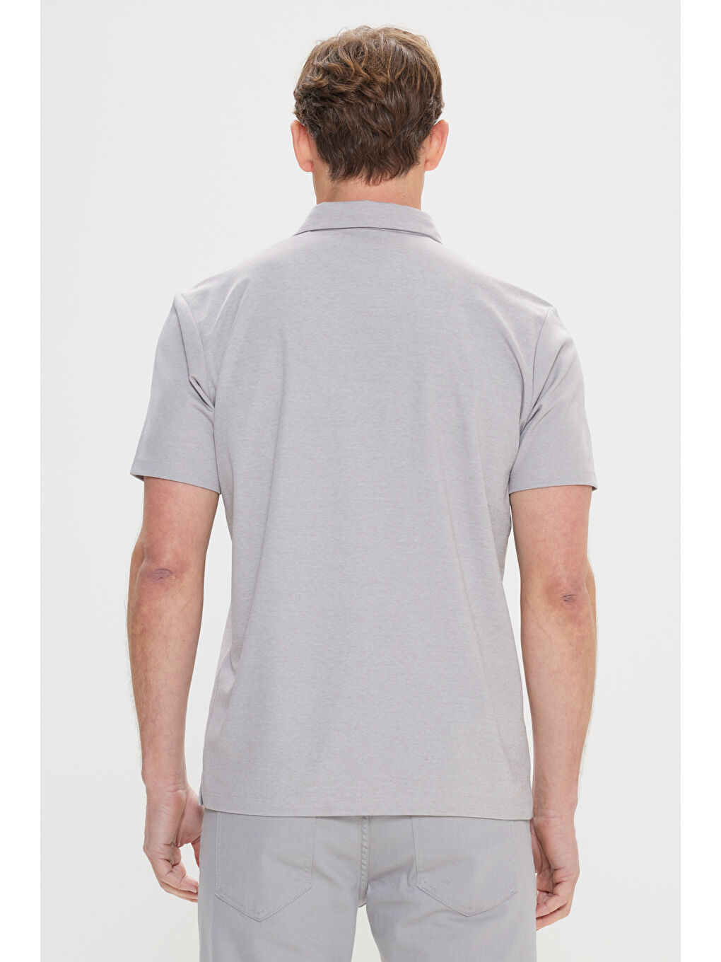 Erkek Gri Comfort Fit Rahat Kesim Polo Yaka Pamuklu Kısa Kollu Tişört-4