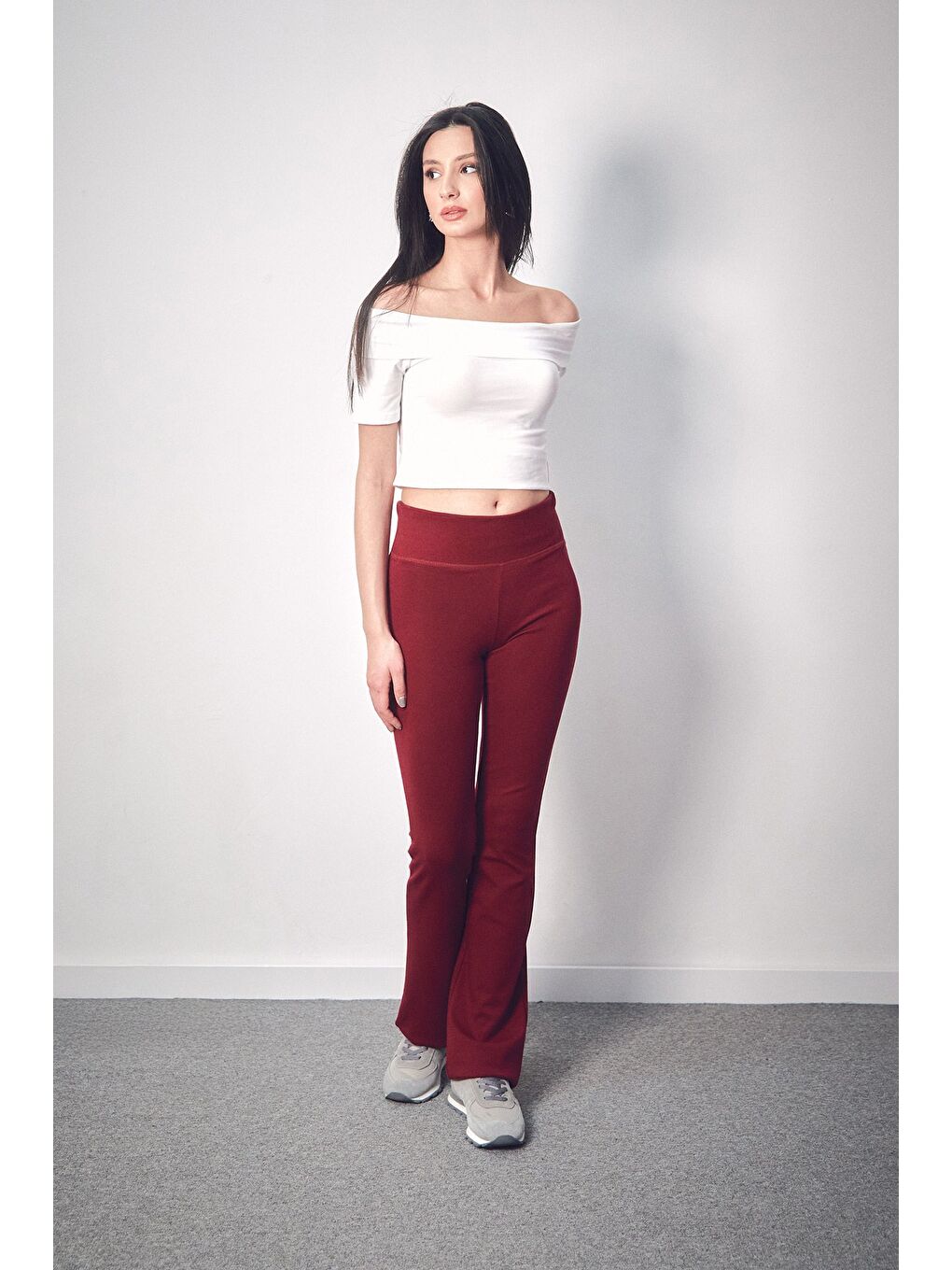 Beyaz Basic Madonna Yaka Bluz-3