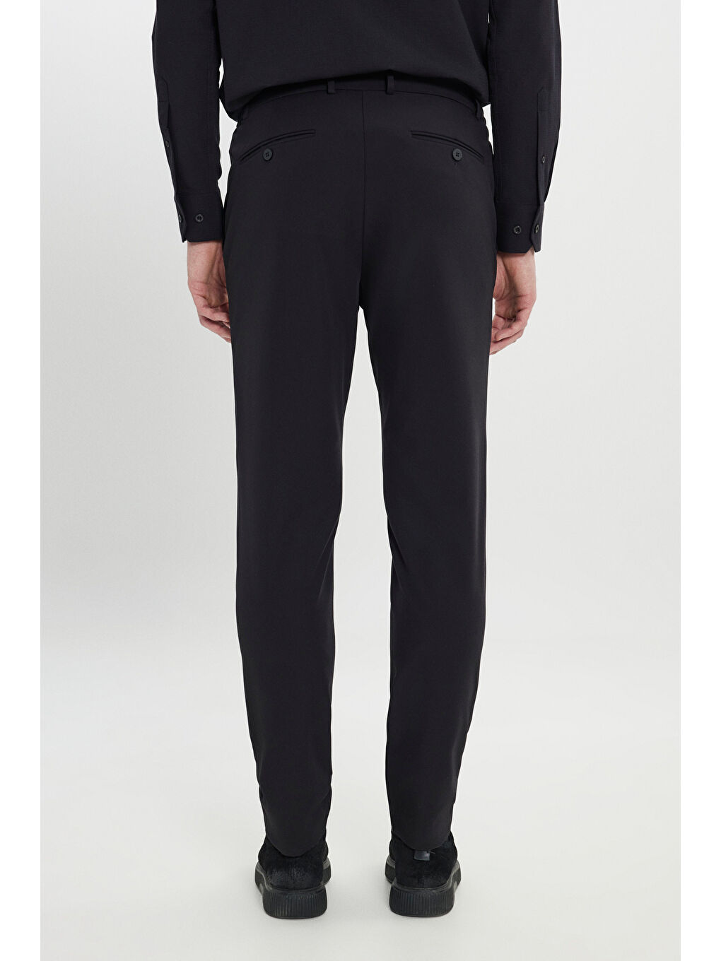 Erkek Siyah Slim Fit Dar Kesim Beli Bağlamalı Yan Cep Esnek Casual Pantolon-4