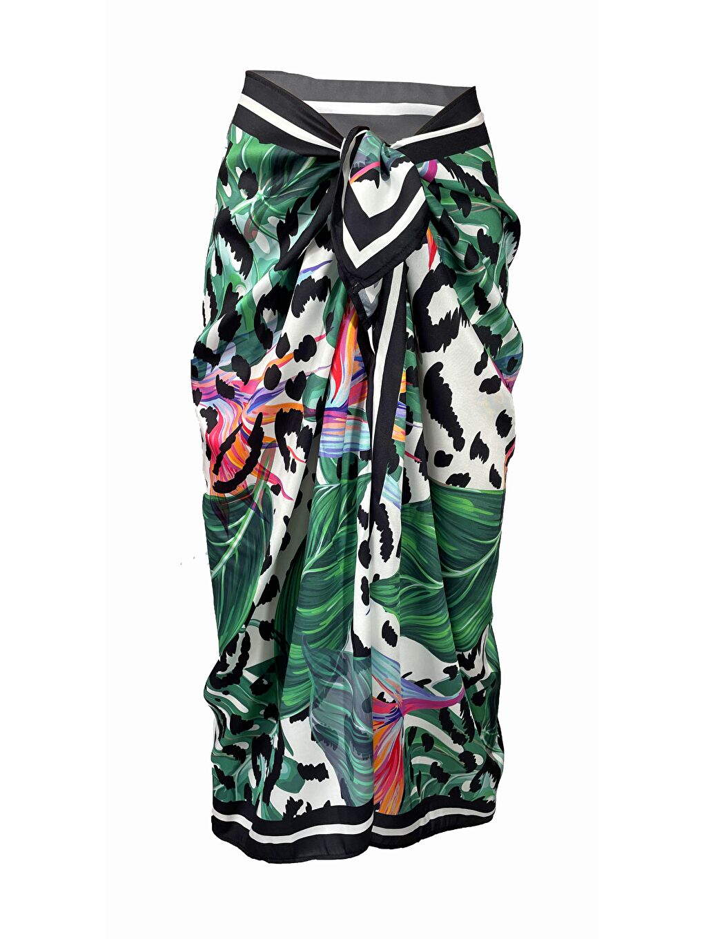 Yeşil Elena Siyah Leo Yaprak Desen Pareo iç Göstermeyen Parlak Kumaş-95cm*145cm-1