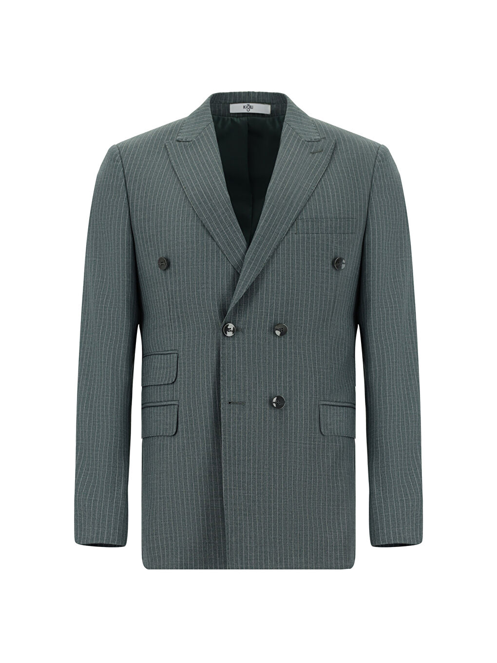 Petrol Super Slim Fit Ekstra Dar Kesim Çizgili Kruvaze Takım Elbise-1