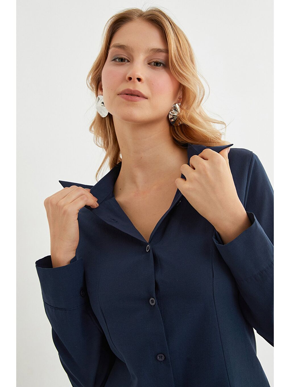 Lacivert Basic Pensli Slim Fit Gömlek-1