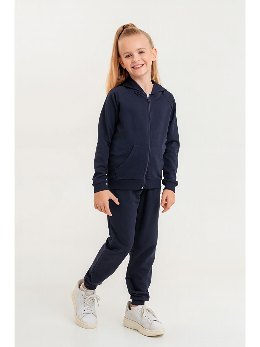 Lacivert Kız - Erkek Çocuk Basic Fermuarlı Okul Eşofman Takımı Ak0785-1