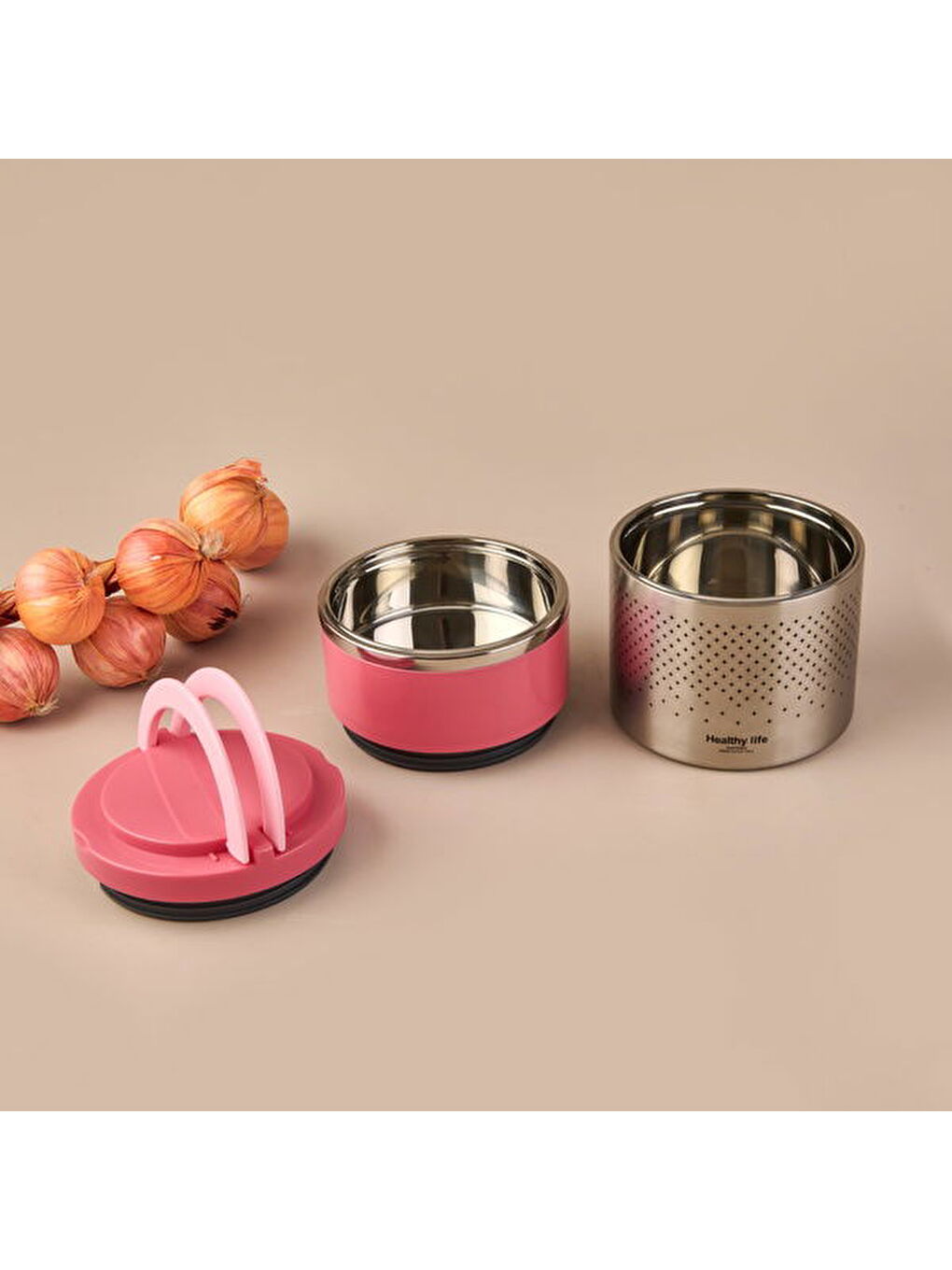 2 Katlı Çelik Yemek Termosu - Pembe - 1,5 lt-2