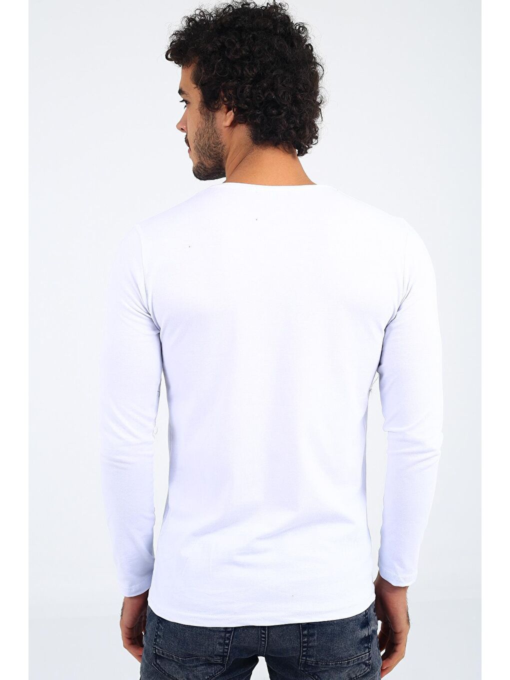 Beyaz Mys Lion 4013 Slim Fit Likralı Uzun Kol Basic Tişört-2