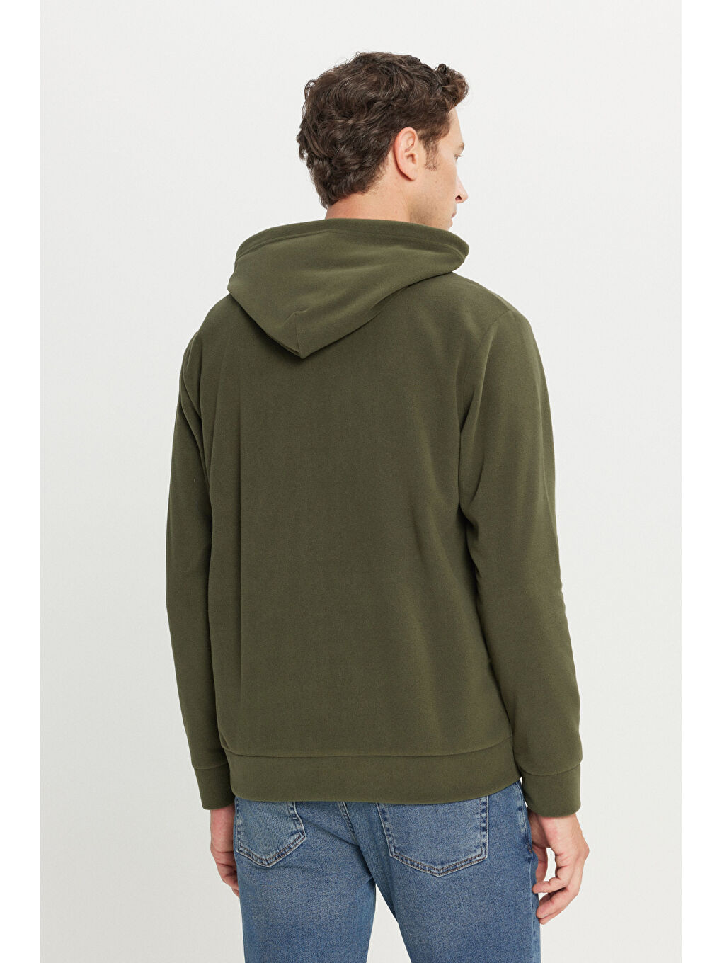 Erkek Haki Standart Fit Normal Kesim Kapüşonlu Polar-4